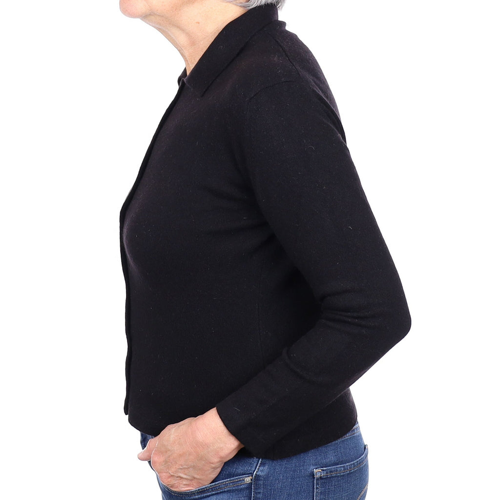 Scottish Black Cashmere Collared Neck Cardigan Medium