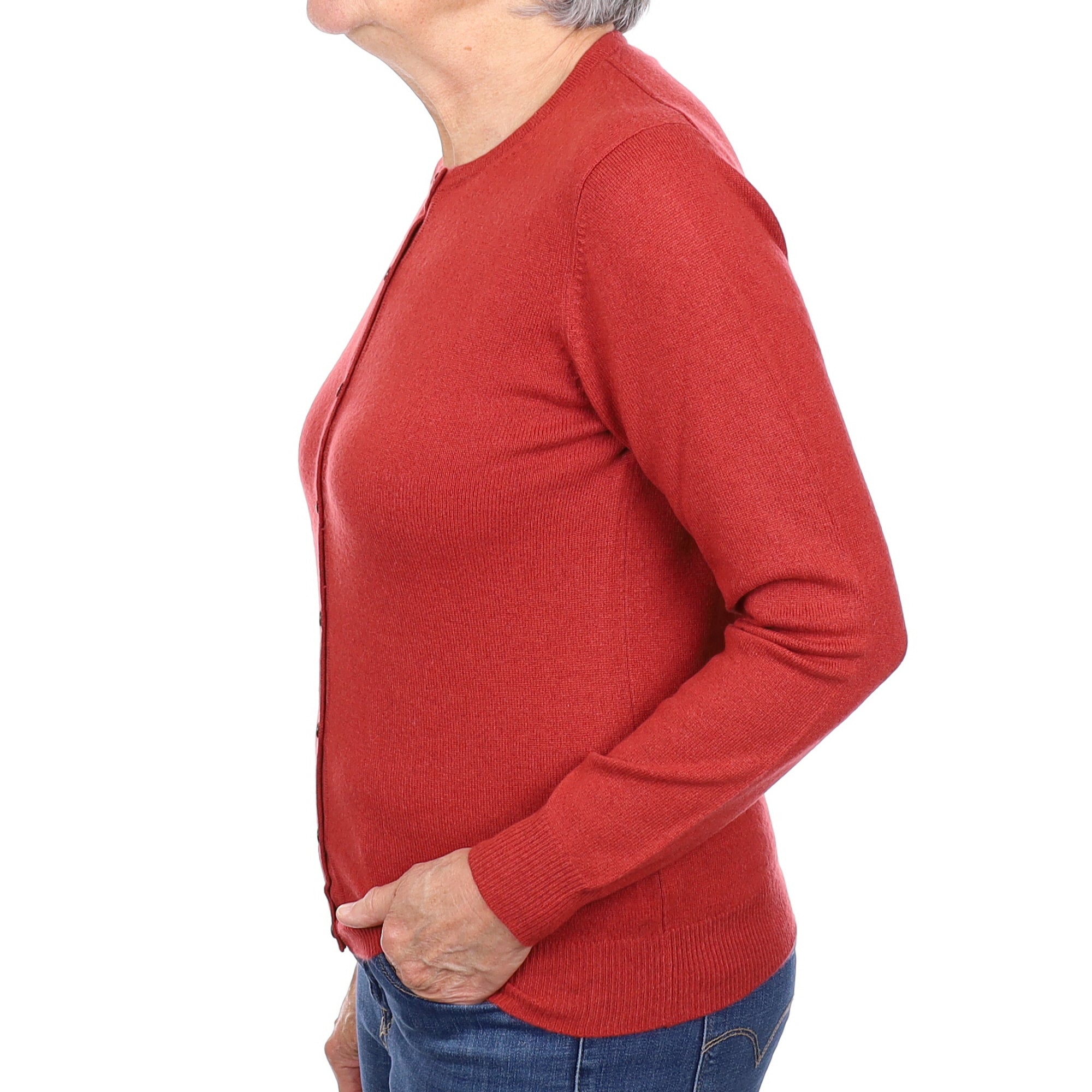 Brick Red Cashmere Crew Neck Cardigan Medium