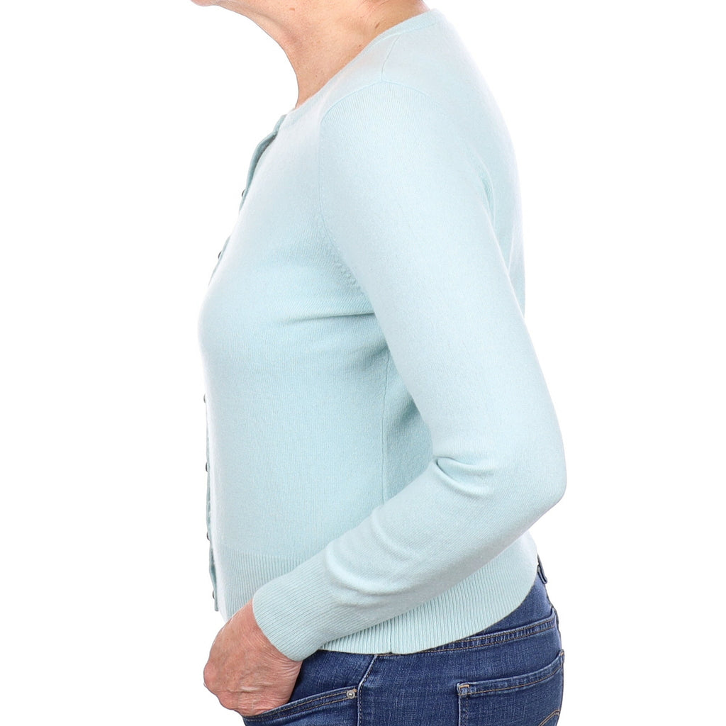 Mint Blue Cashmere Crew Neck Cardigan Medium