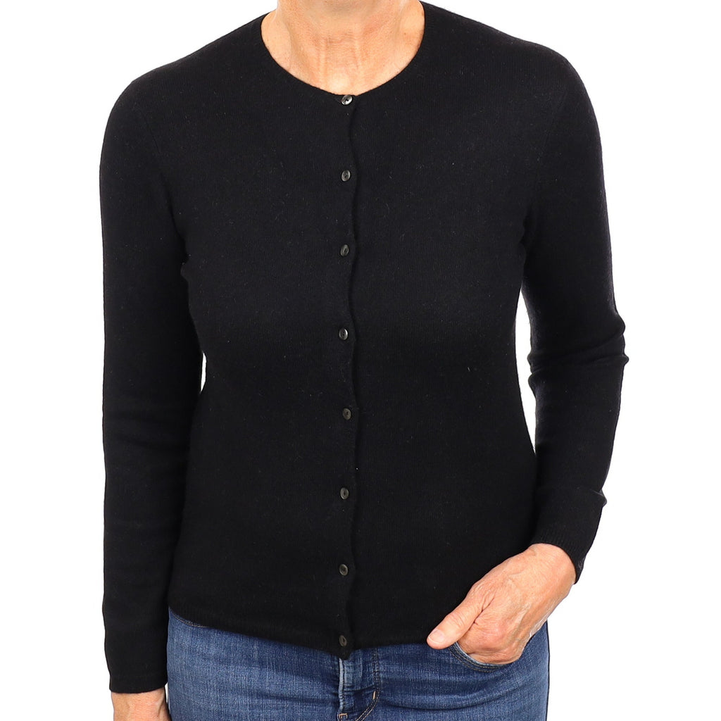 Black Cashmere Crew Neck Cardigan Medium