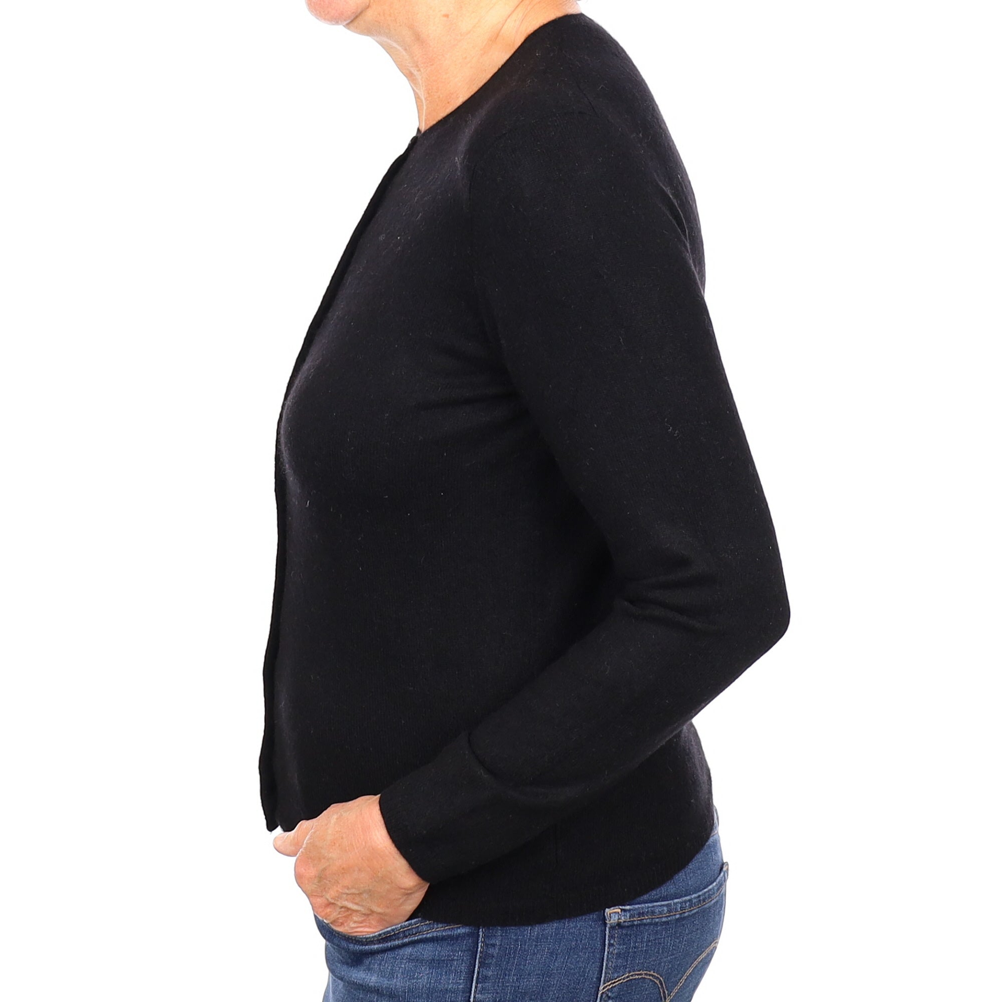 Black Cashmere Crew Neck Cardigan Medium