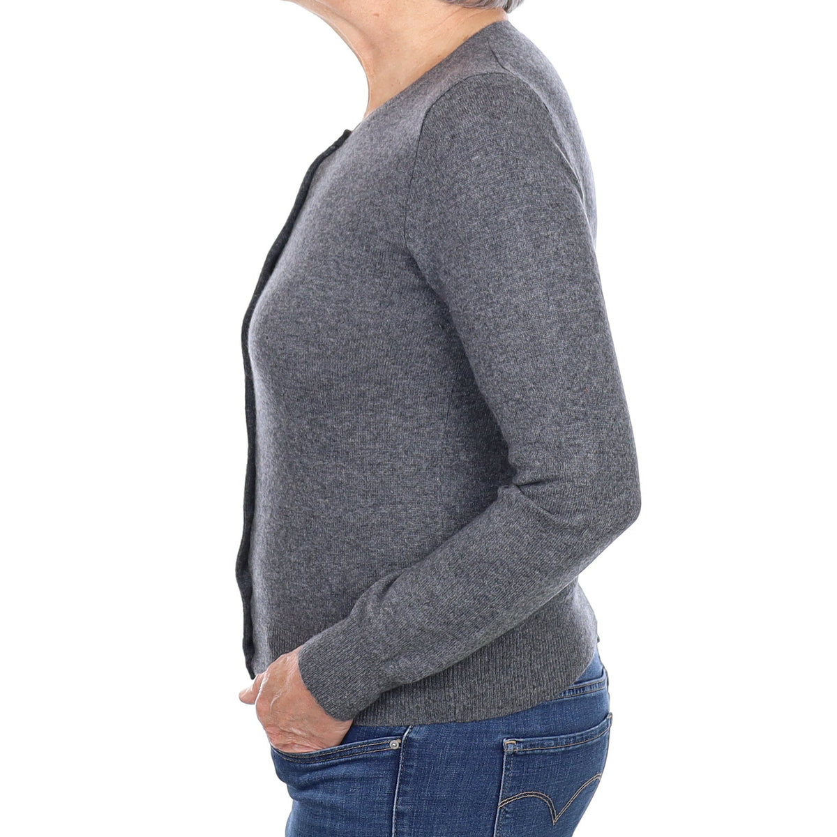 Slate Grey Cashmere Crew Neck Cardigan Medium
