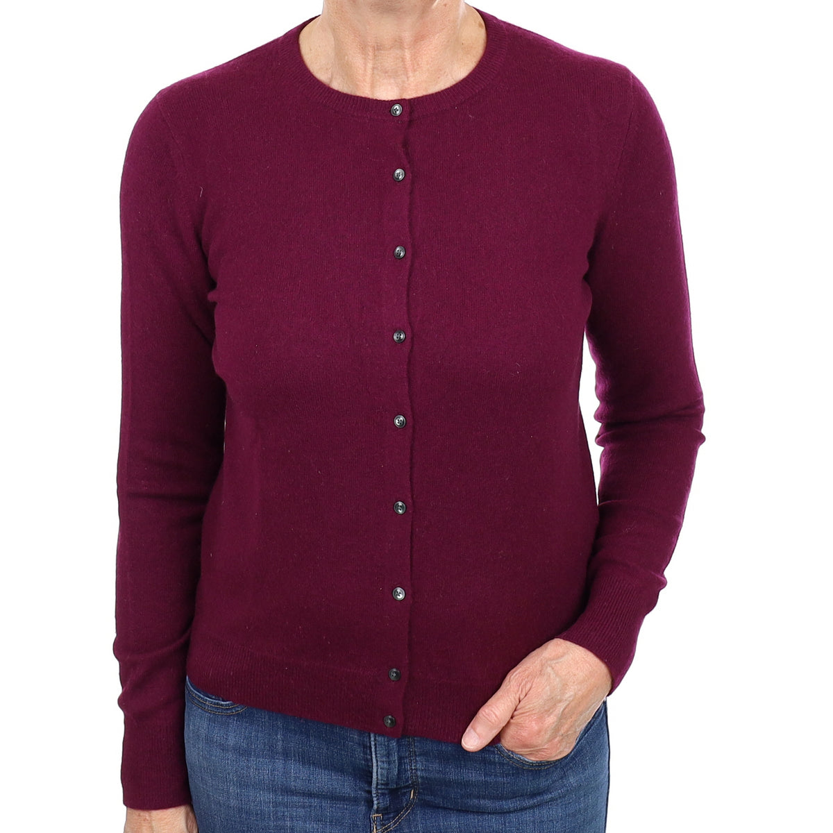Mulberry Purple Cashmere Crew Neck Cardigan Medium
