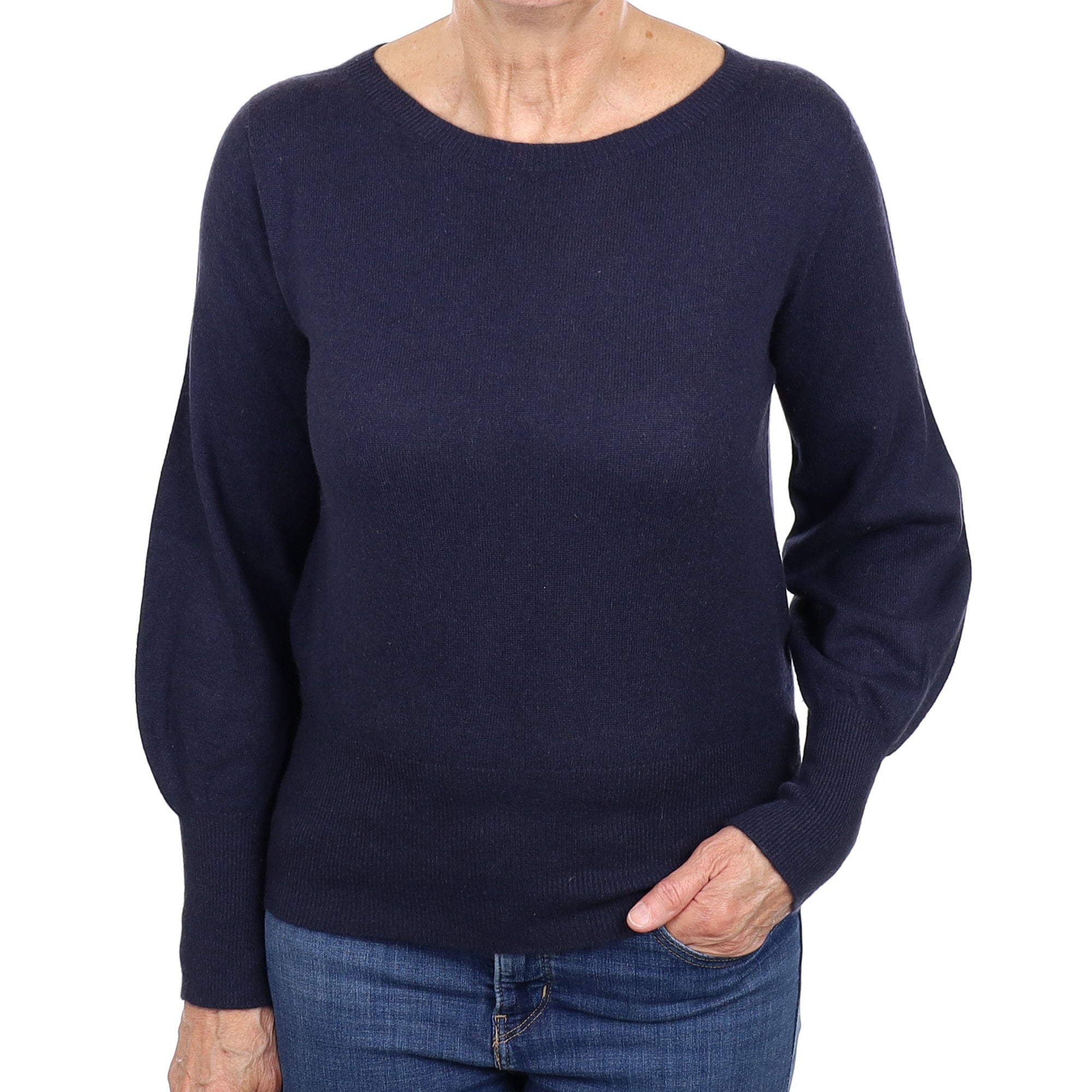 Navy Cashmere Boat Neck Jumper Medium