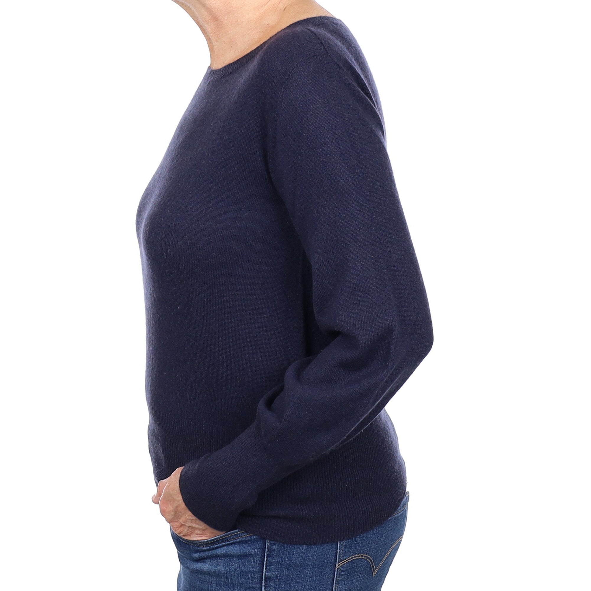 Navy Cashmere Boat Neck Jumper Medium