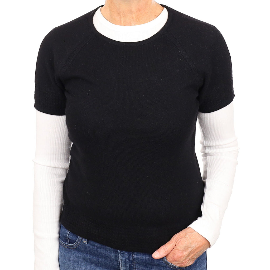 Black Cashmere Short Sleeved Crew Neck Jumper Medium