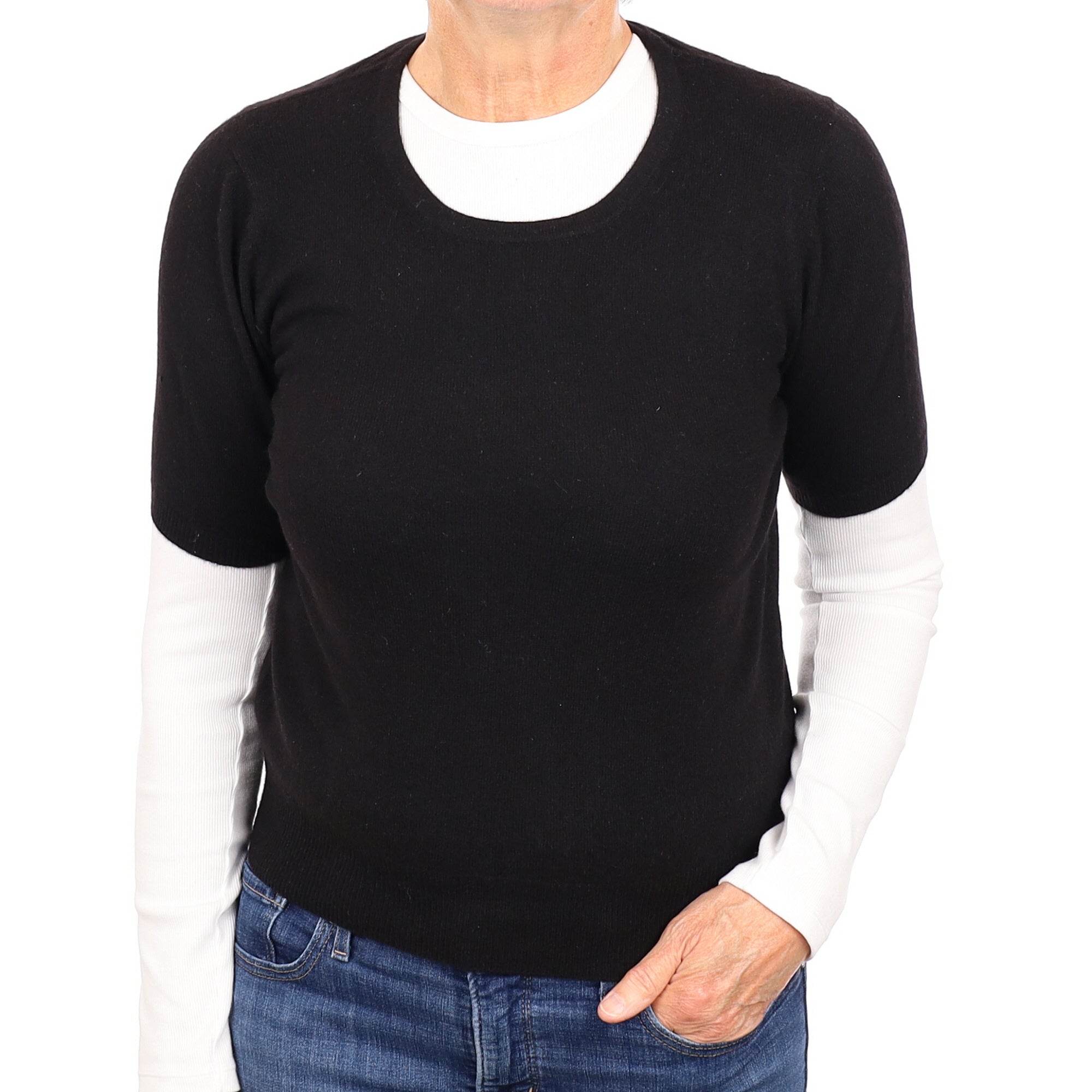 Black Cashmere Short Sleeved Crew Neck Jumper Medium