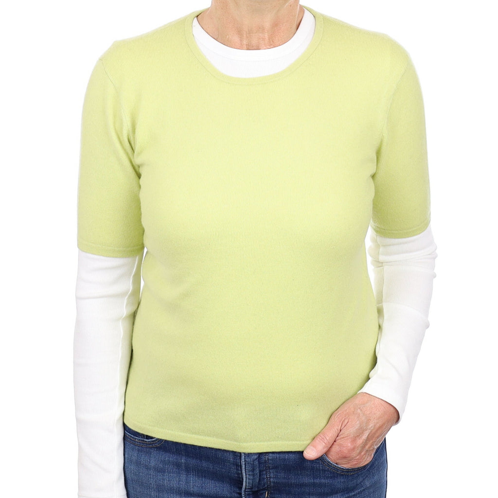 Chartreuse Green Cashmere Short Sleeved Crew Neck Jumper Medium