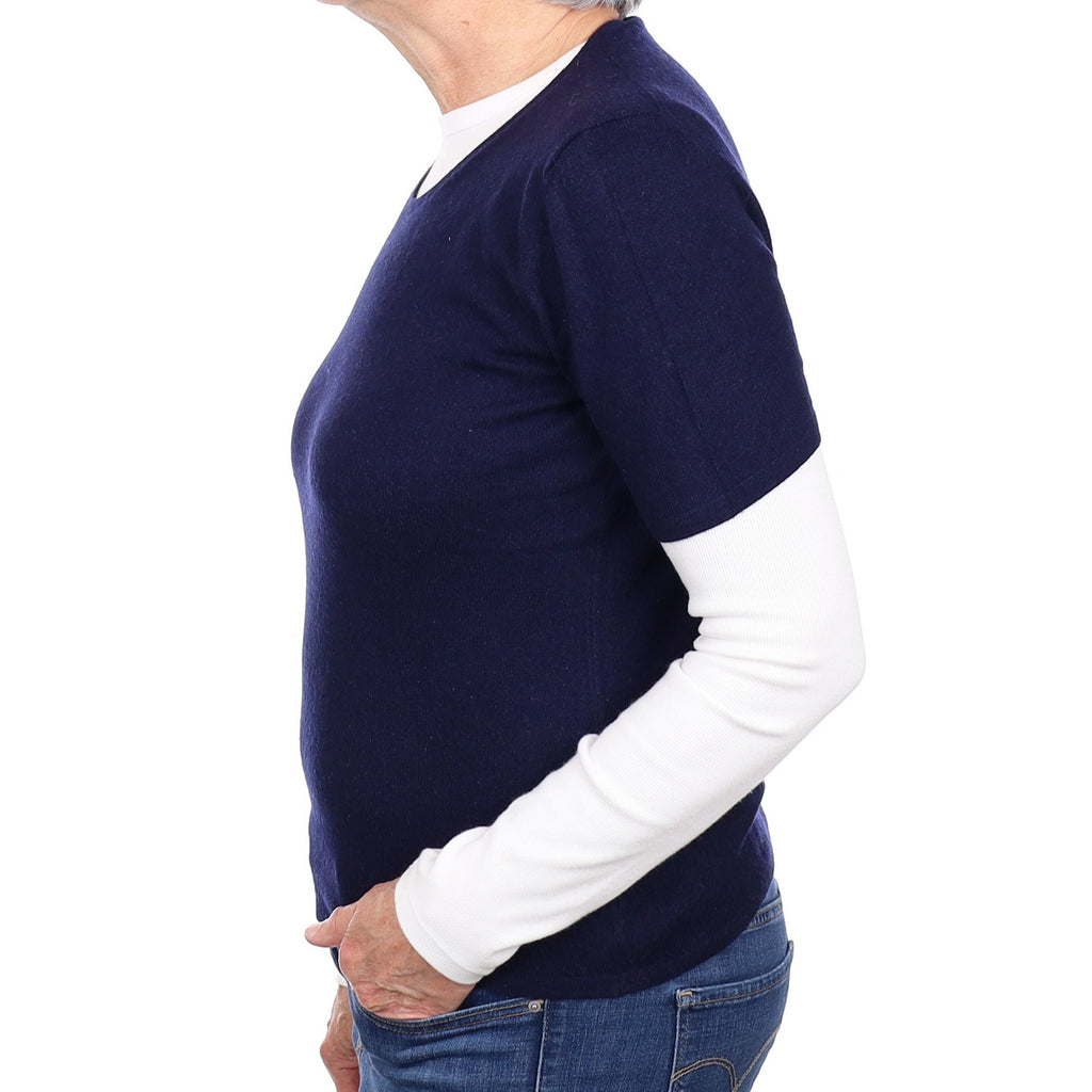 Navy Blue Cashmere Short Sleeved Crew Neck Jumper Medium