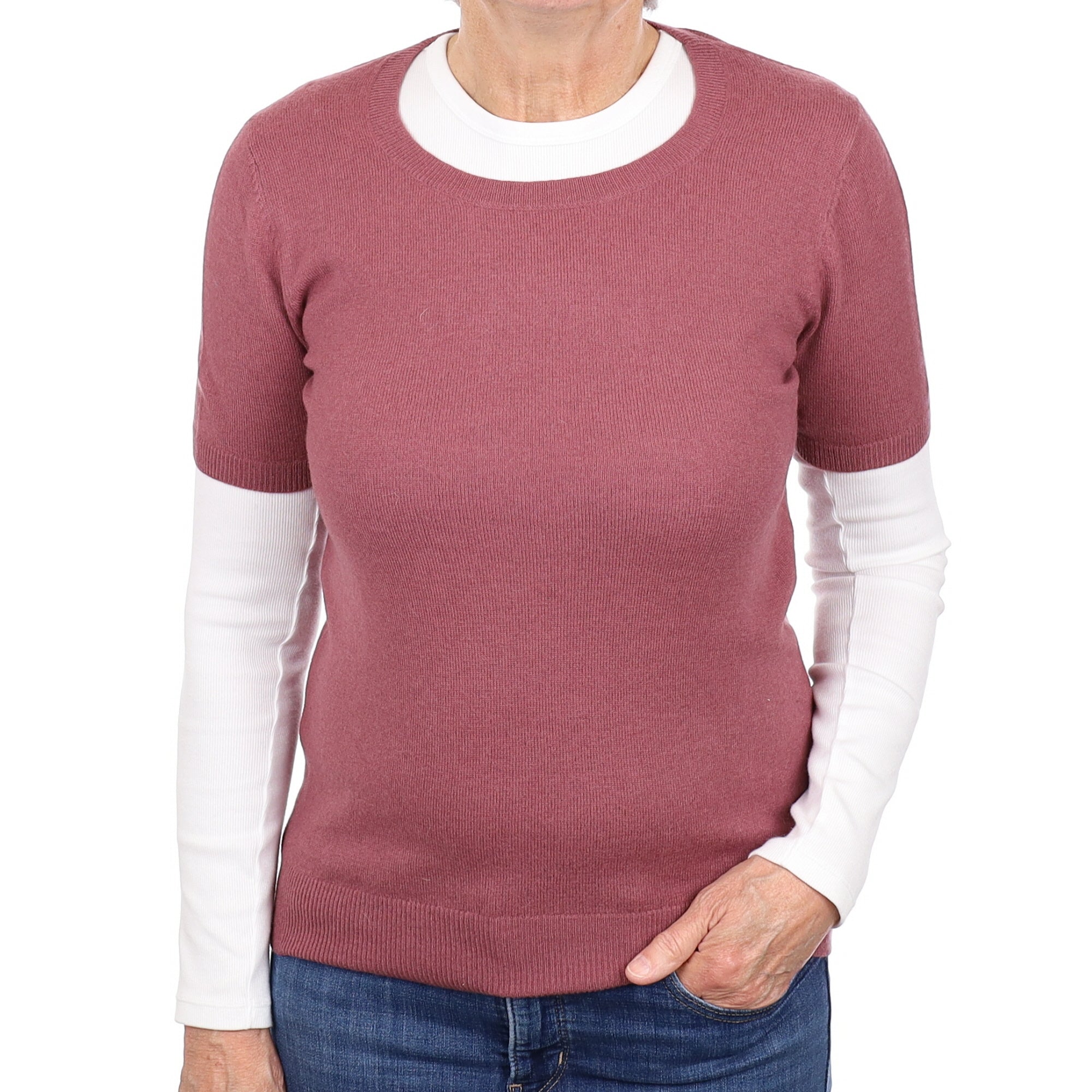 Muted Heather Purple Cashmere Short Sleeved Crew Neck Jumper Medium