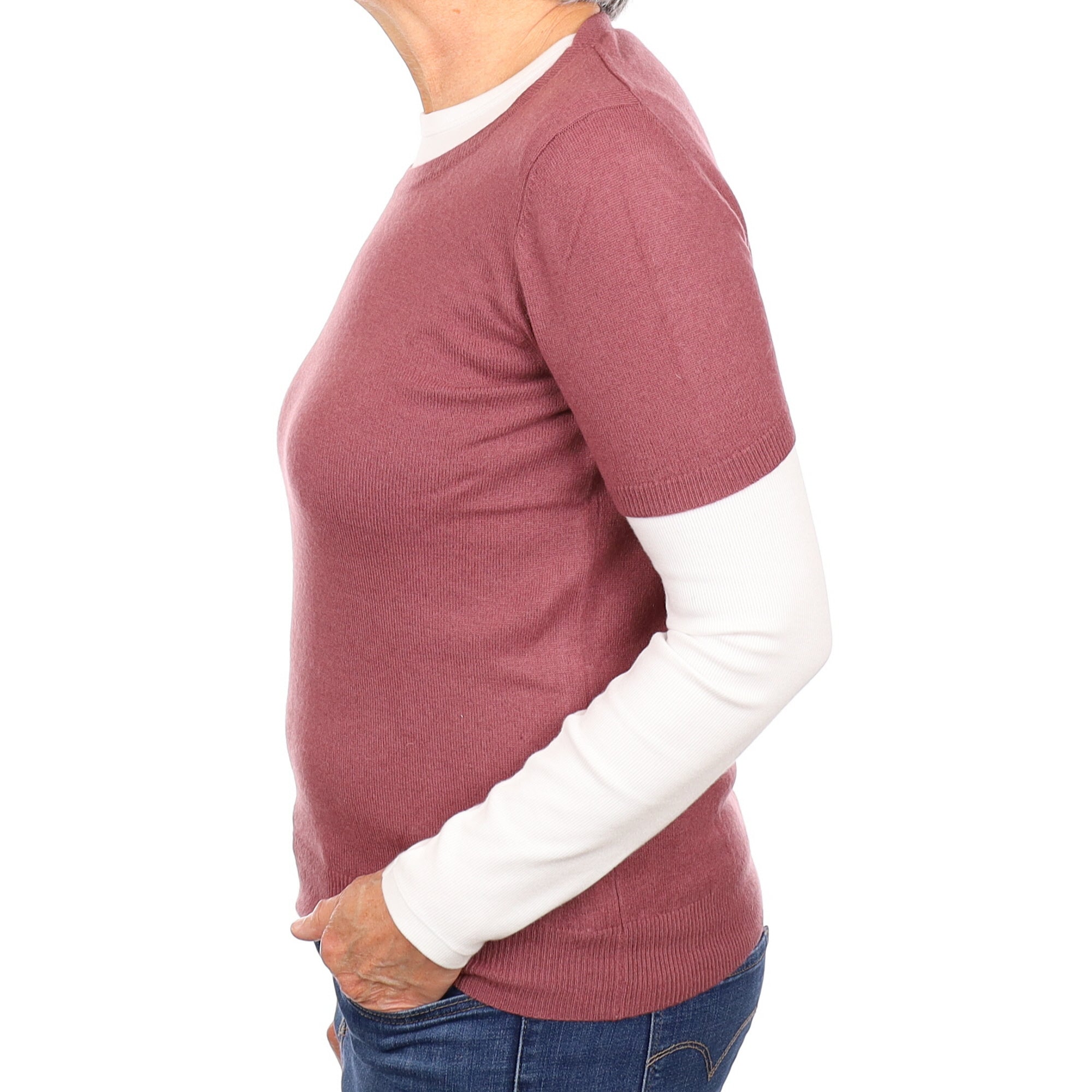 Muted Heather Purple Cashmere Short Sleeved Crew Neck Jumper Medium