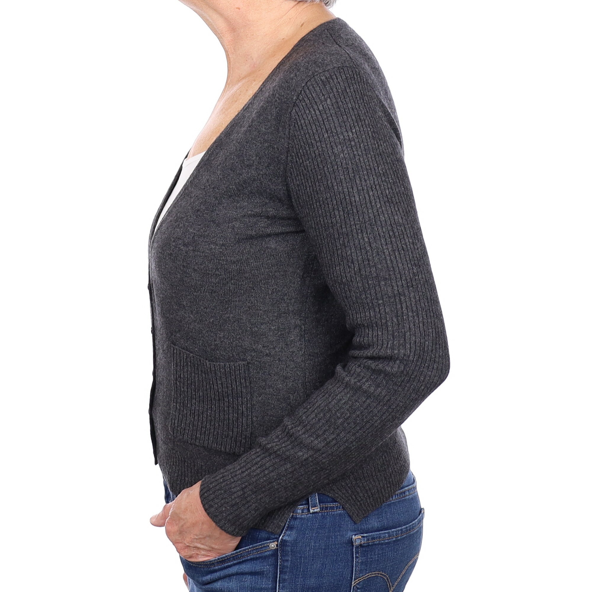 Charcoal Grey Cashmere V Neck Cardigan Medium