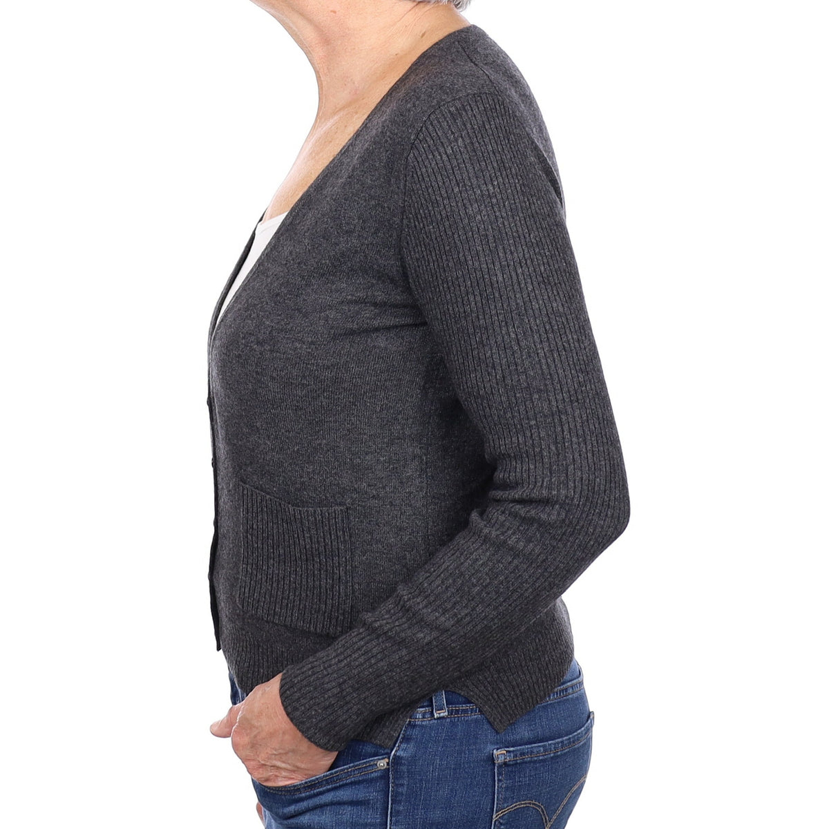 Charcoal Grey Cashmere V Neck Cardigan Medium