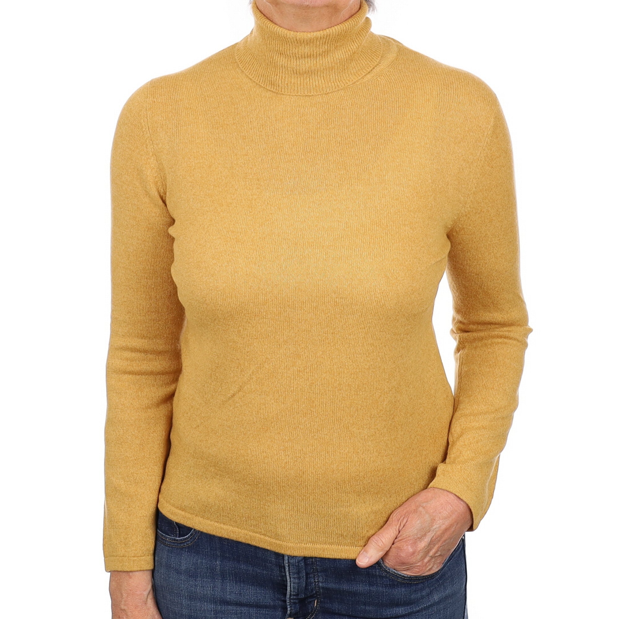 Sunflower Yellow Cashmere Polo Neck Jumper Medium