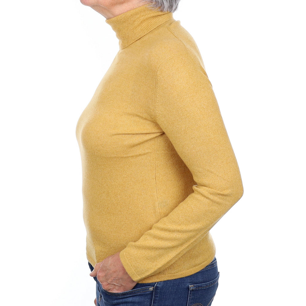Sunflower Yellow Cashmere Polo Neck Jumper Medium