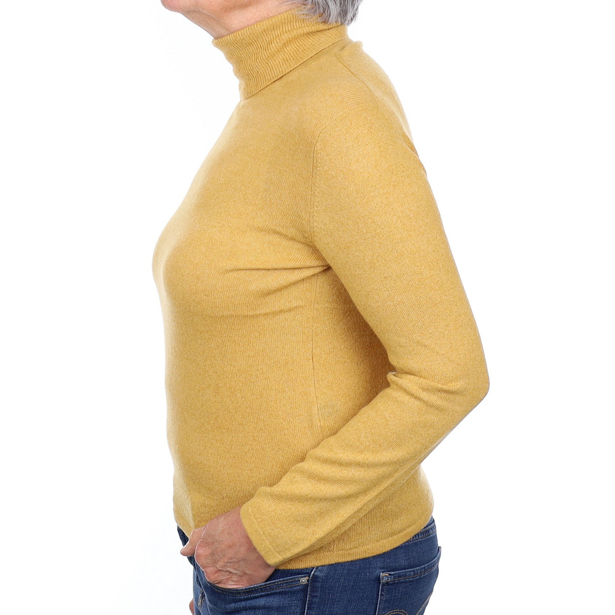Sunflower Yellow Cashmere Polo Neck Jumper Medium