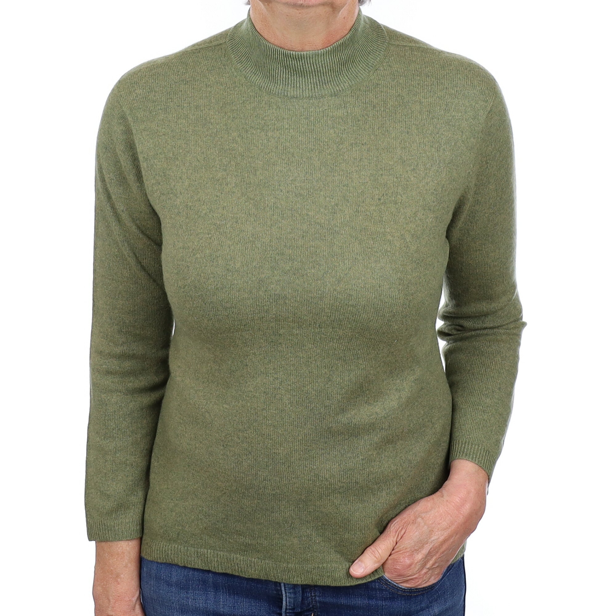 Moss Green Cashmere Turtleneck Jumper Medium