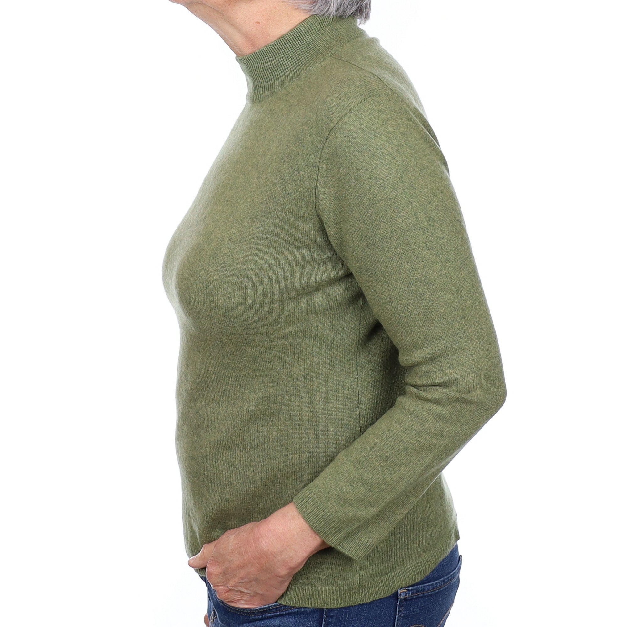 Moss Green Cashmere Turtleneck Jumper Medium