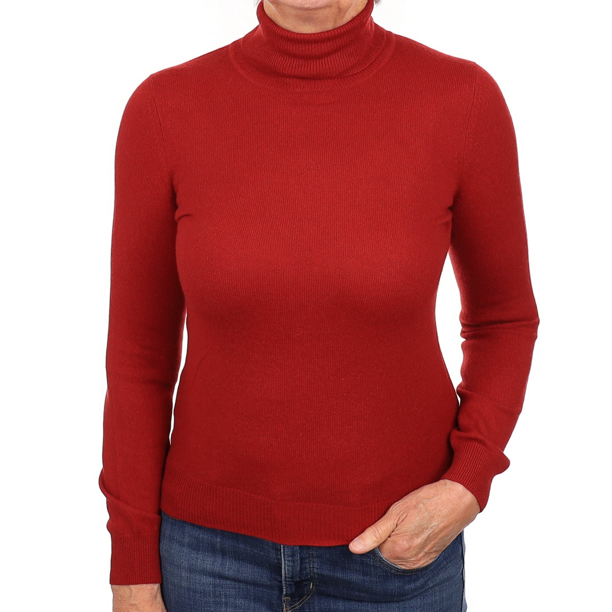 Tomato Red Cashmere Polo Neck Jumper Medium