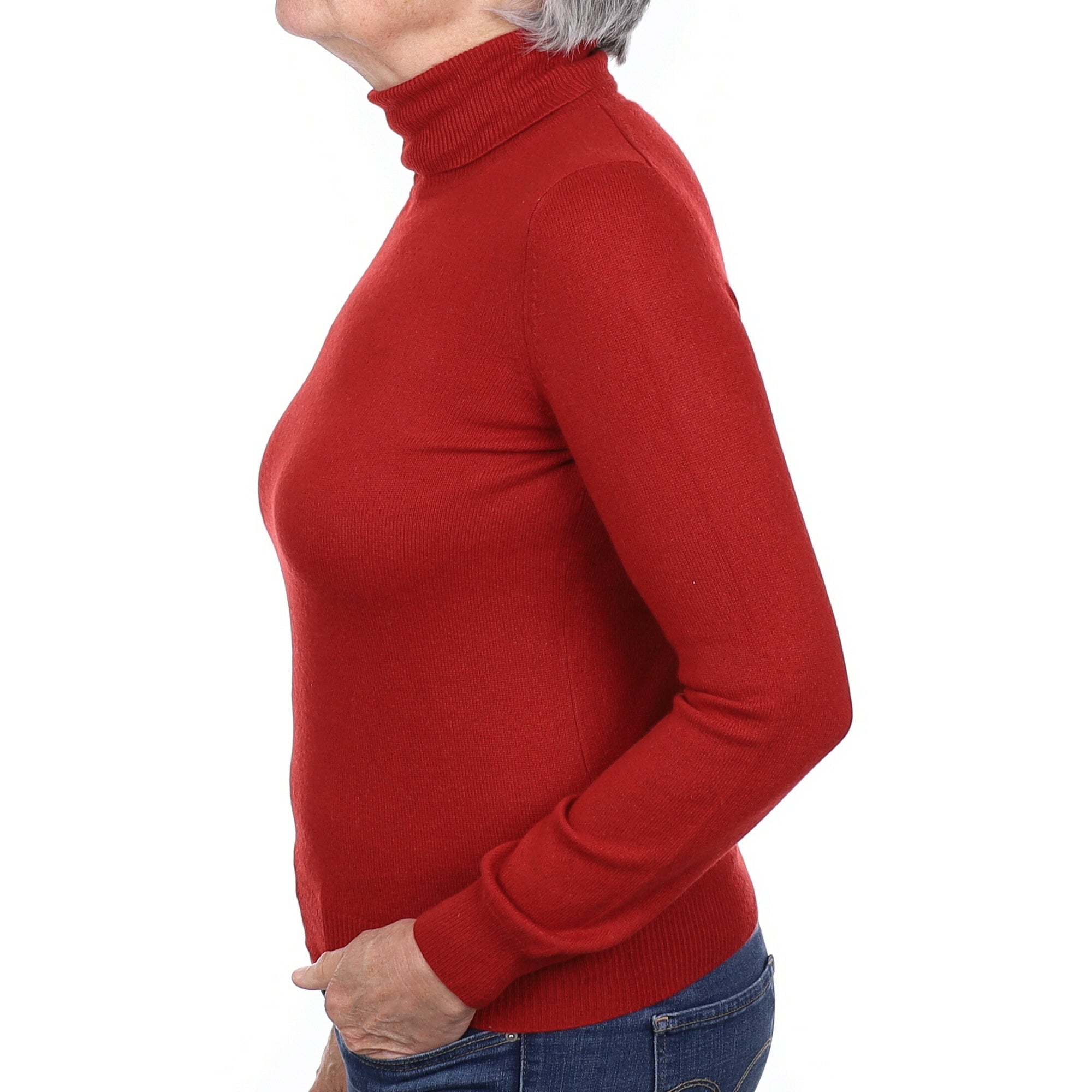 Tomato Red Cashmere Polo Neck Jumper Medium