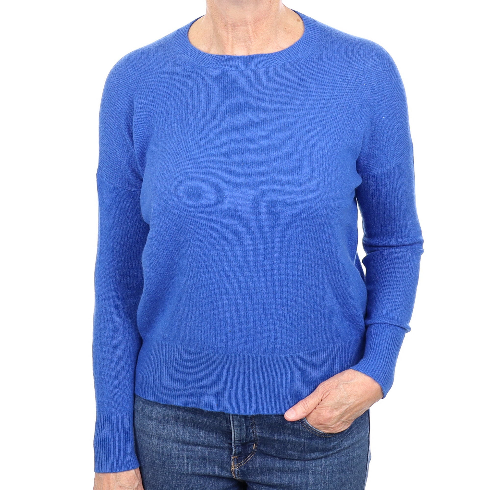 Cobalt Blue Cashmere Crew Neck Jumper Medium