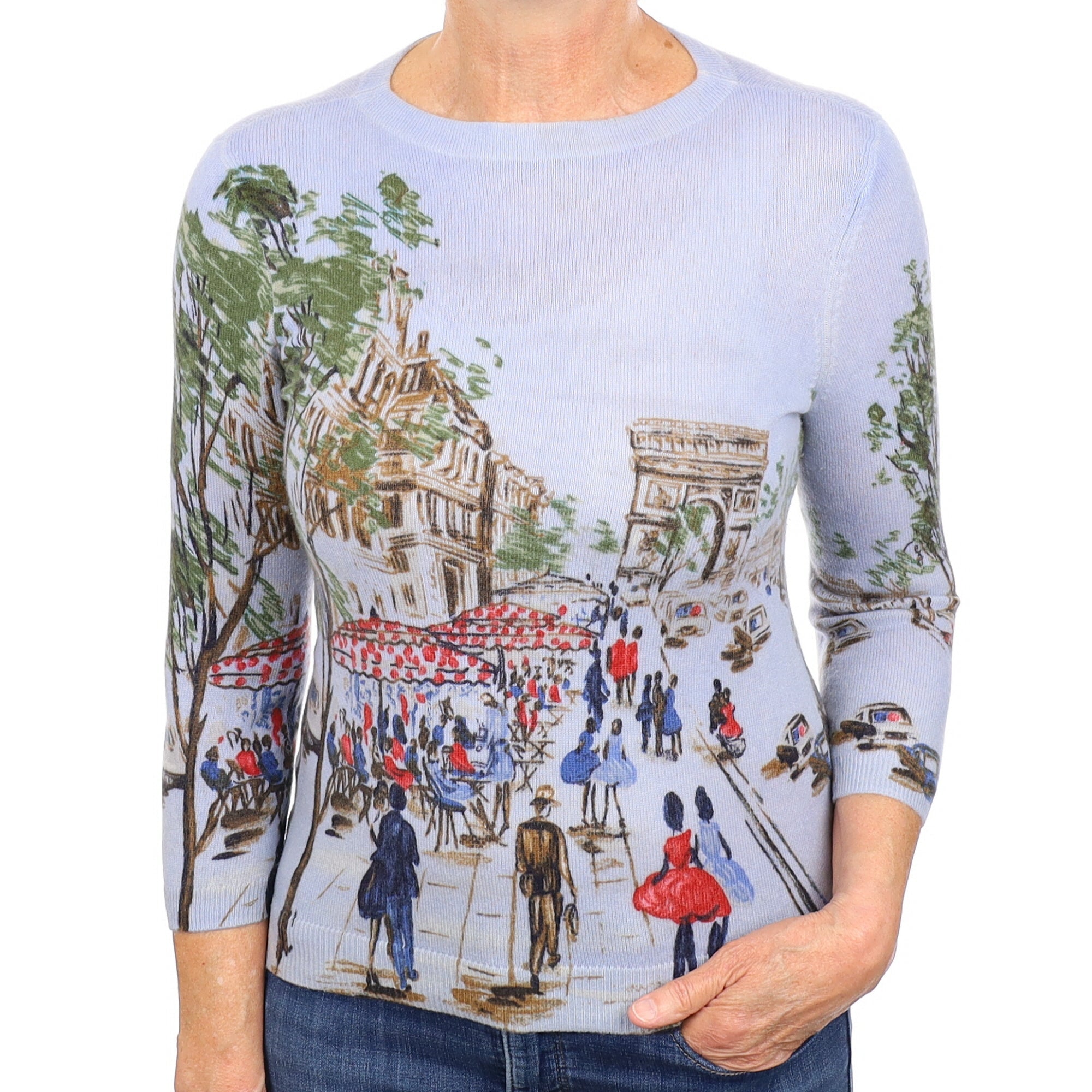 Blue Paris Scene Cashmere Crew Neck Jumper Medium