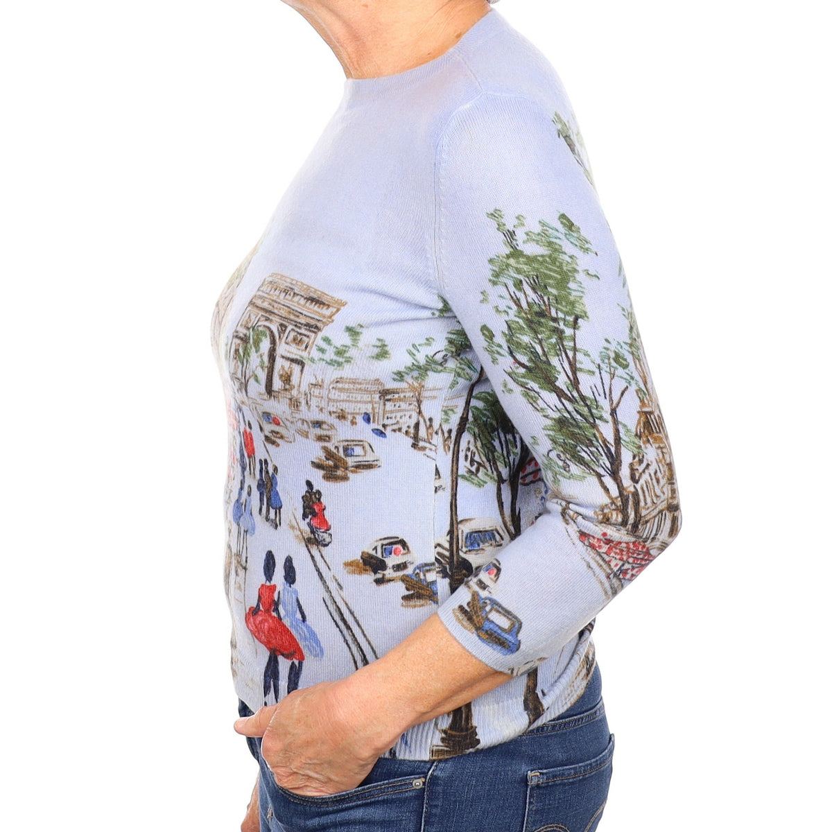 Blue Paris Scene Cashmere Crew Neck Jumper Medium