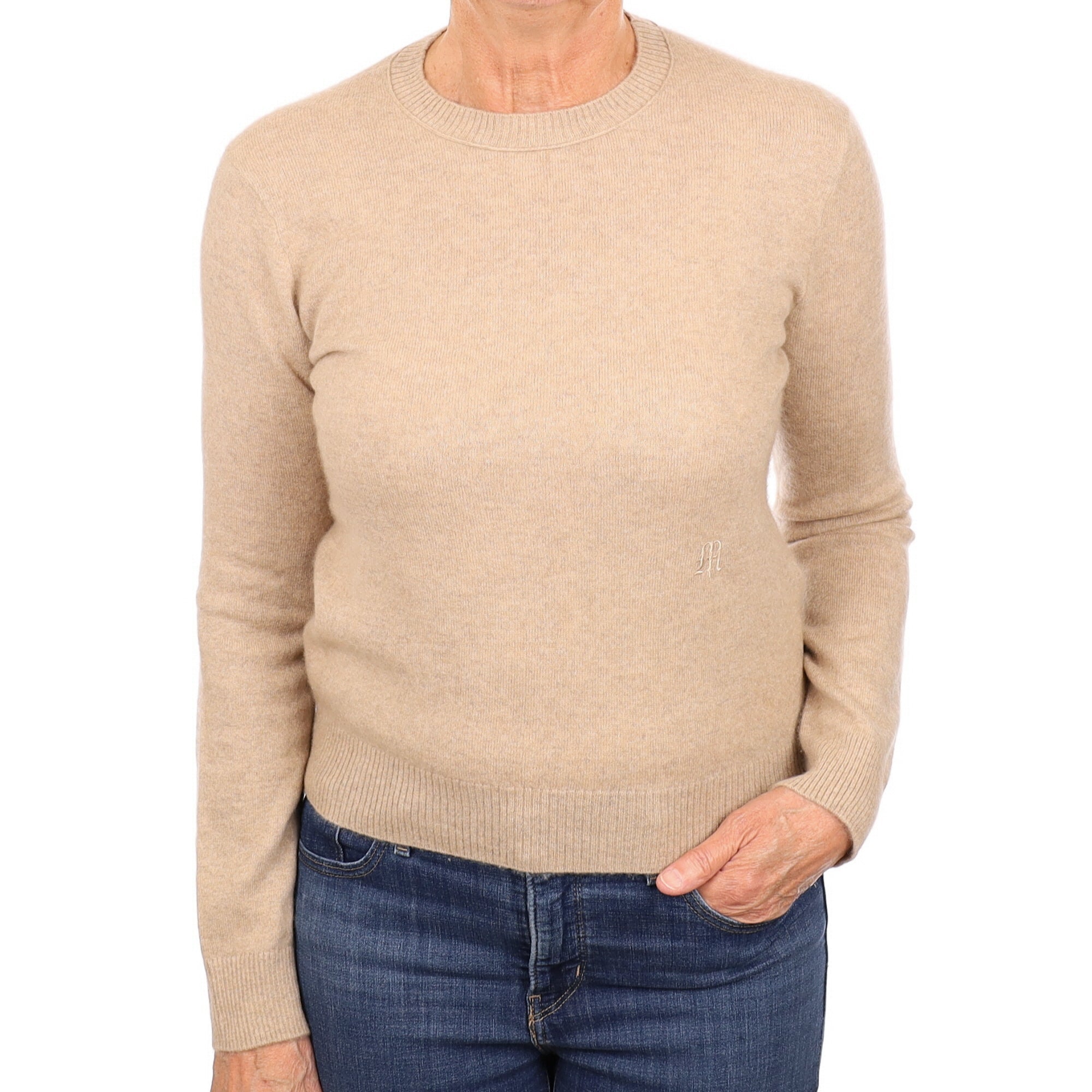 Beige Cashmere Crew Neck Jumper Medium