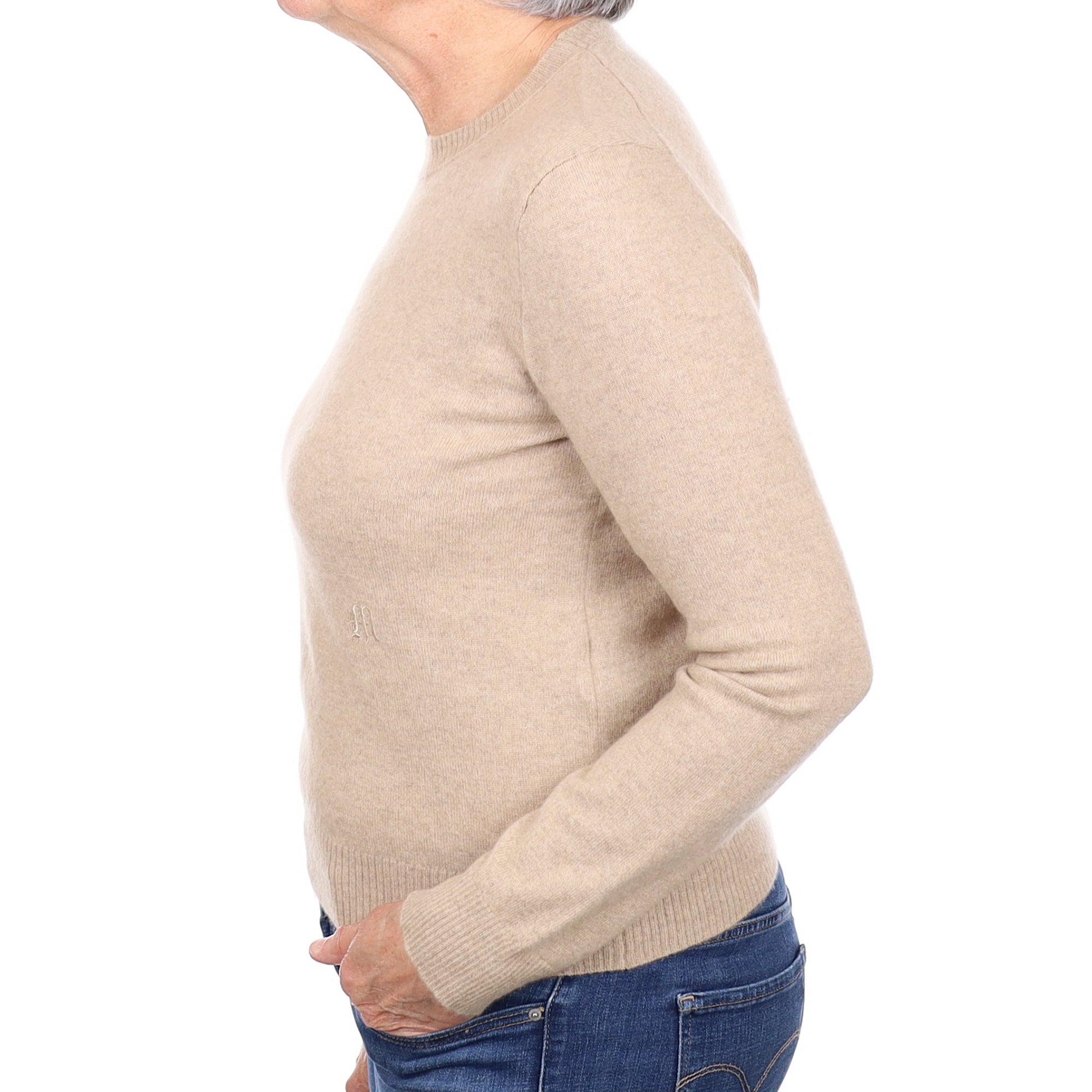 Beige Cashmere Crew Neck Jumper Medium