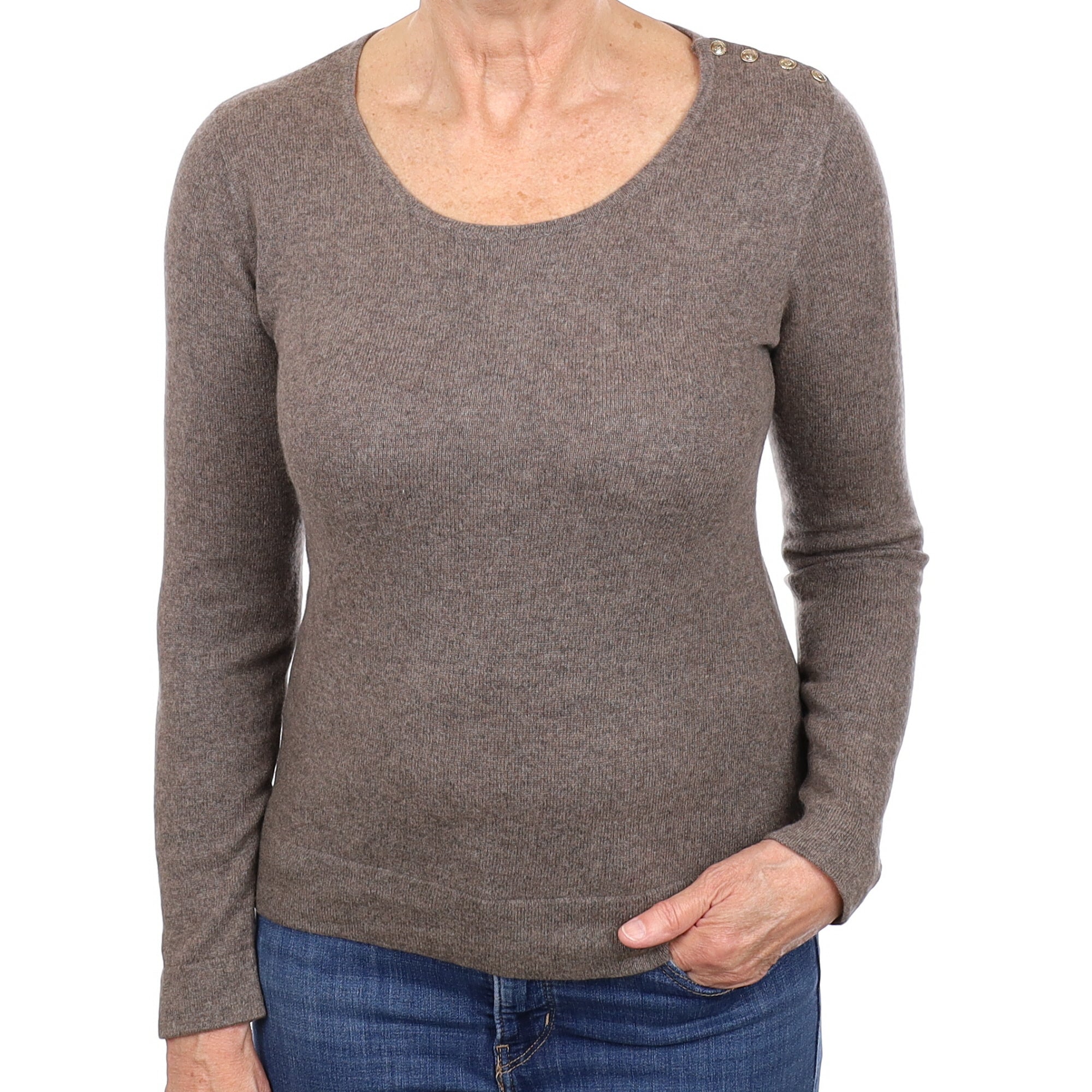 Mocha Brown Cashmere Scoop Neck Jumper Medium