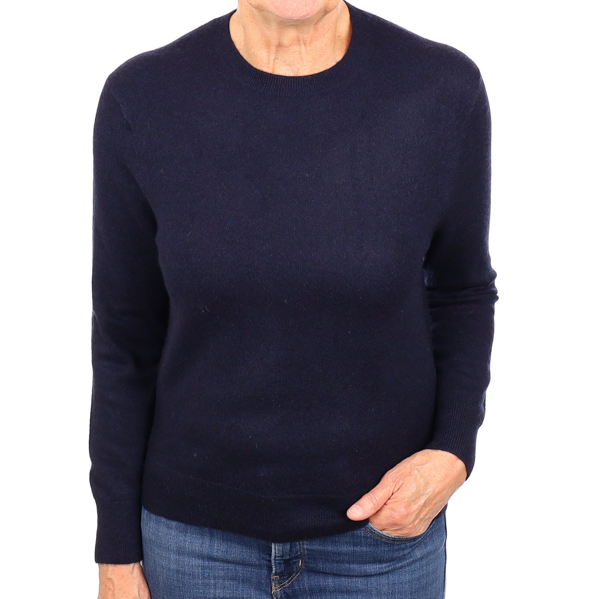 Dark Navy Cashmere Crew Neck Jumper Medium