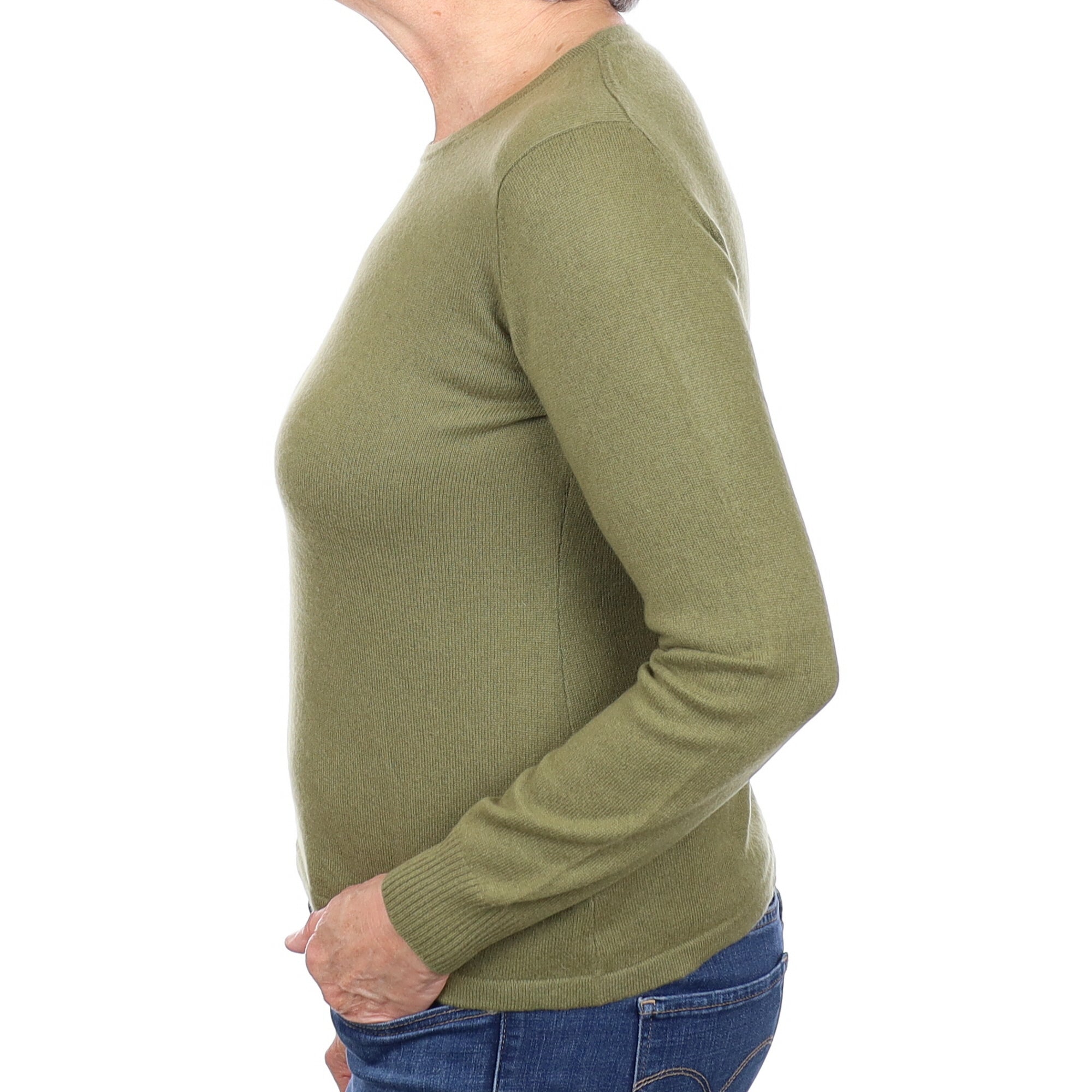 Olive Green Cashmere Crew Neck Jumper Medium