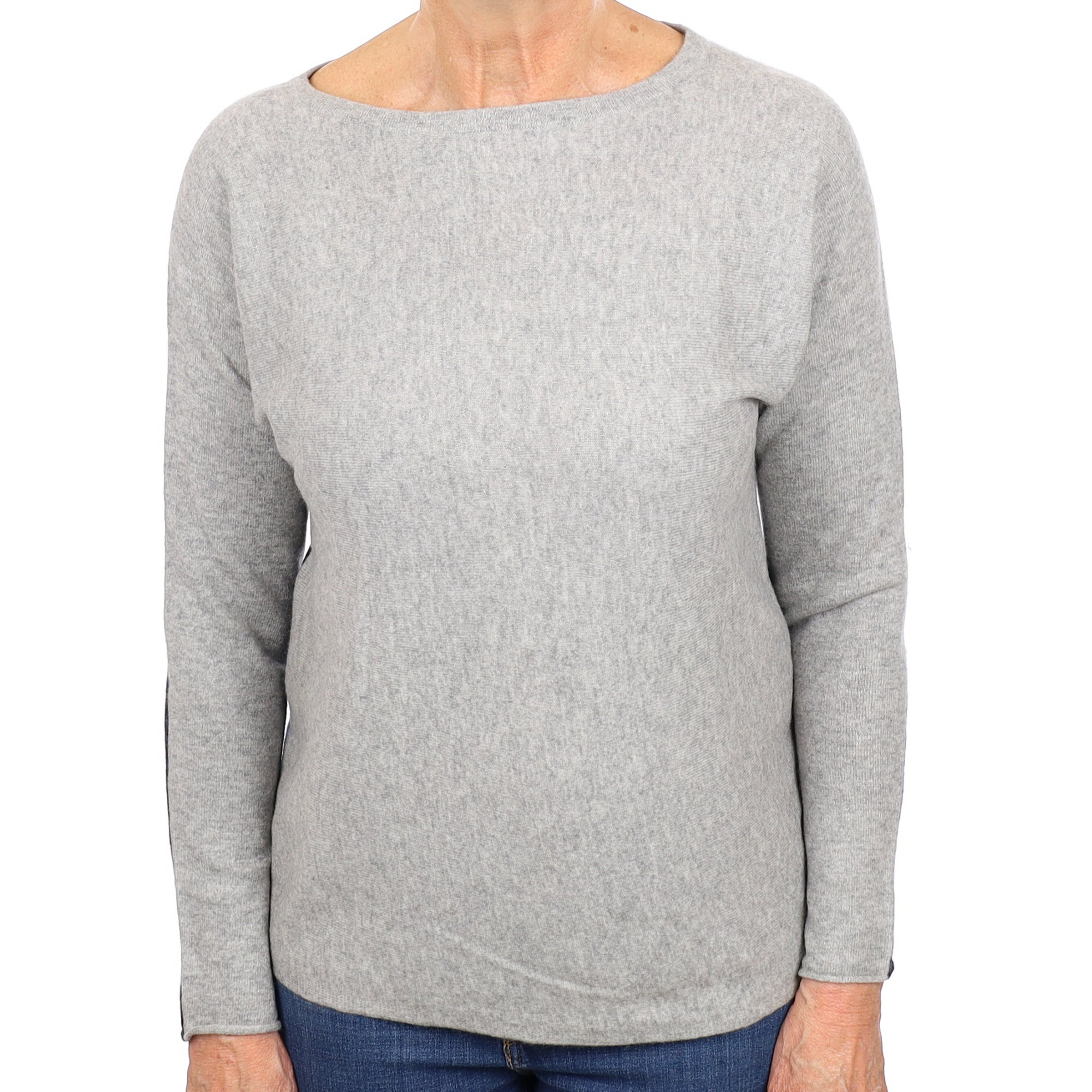 Grey and Navy Blue Cashmere Crew Neck Jumper Medium