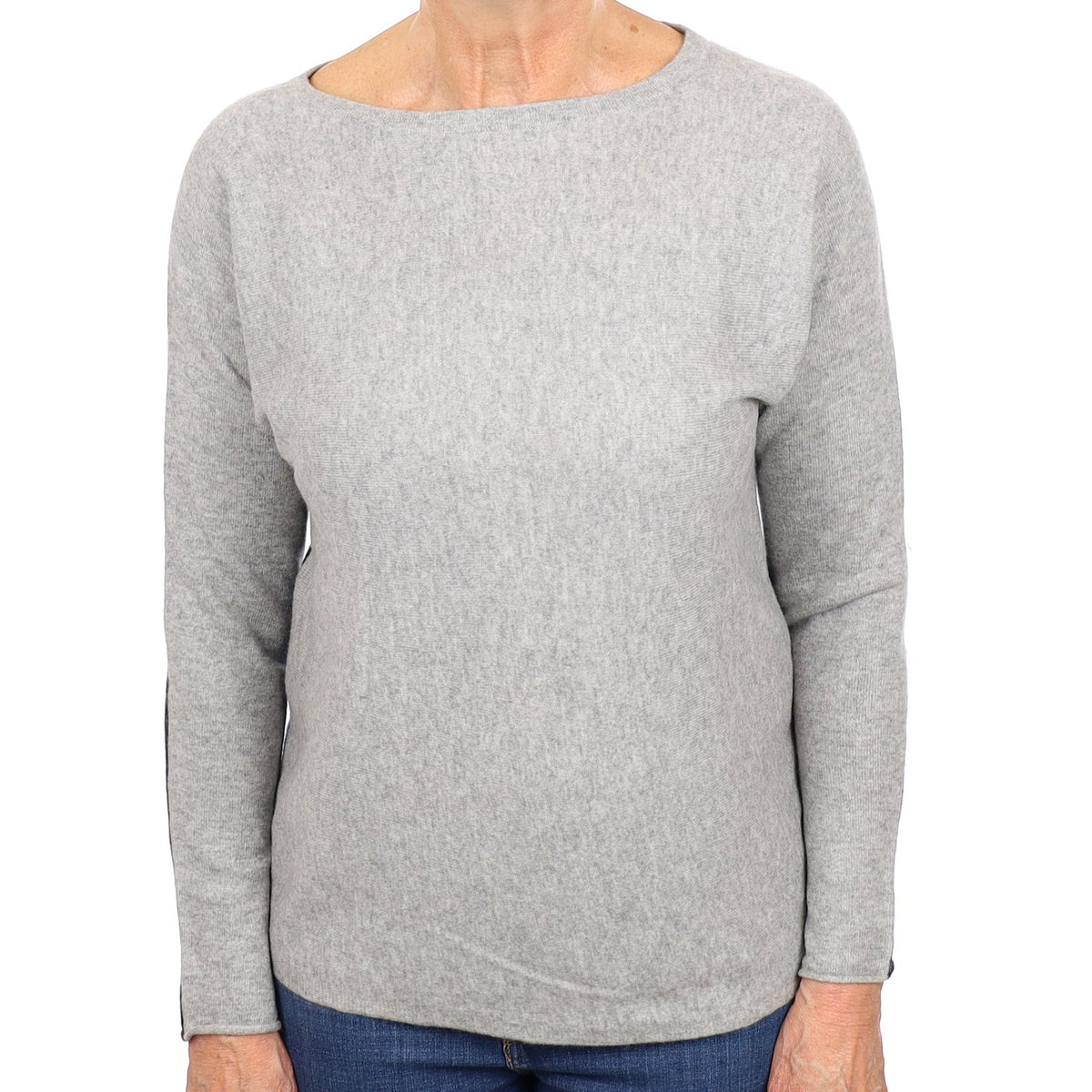 Grey and Navy Blue Cashmere Crew Neck Jumper Medium