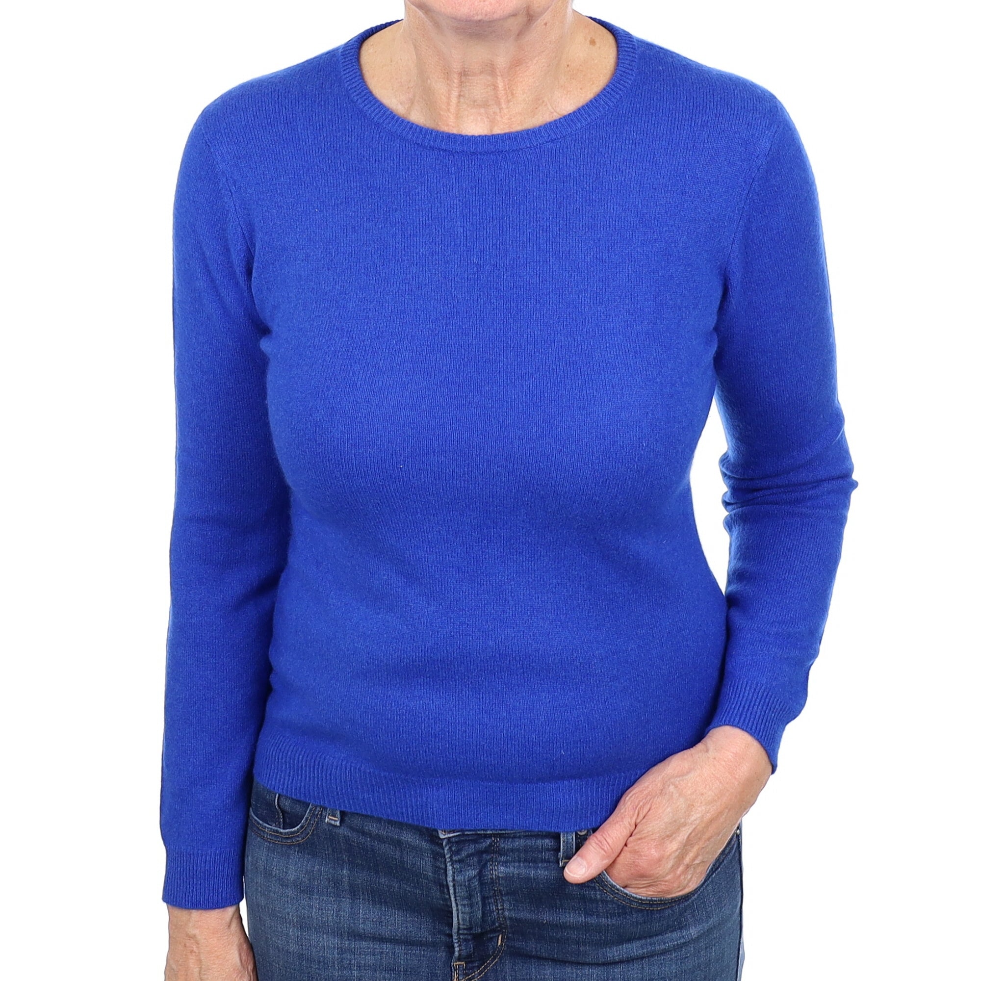 Cobalt Blue Cashmere Crew Neck Jumper Medium