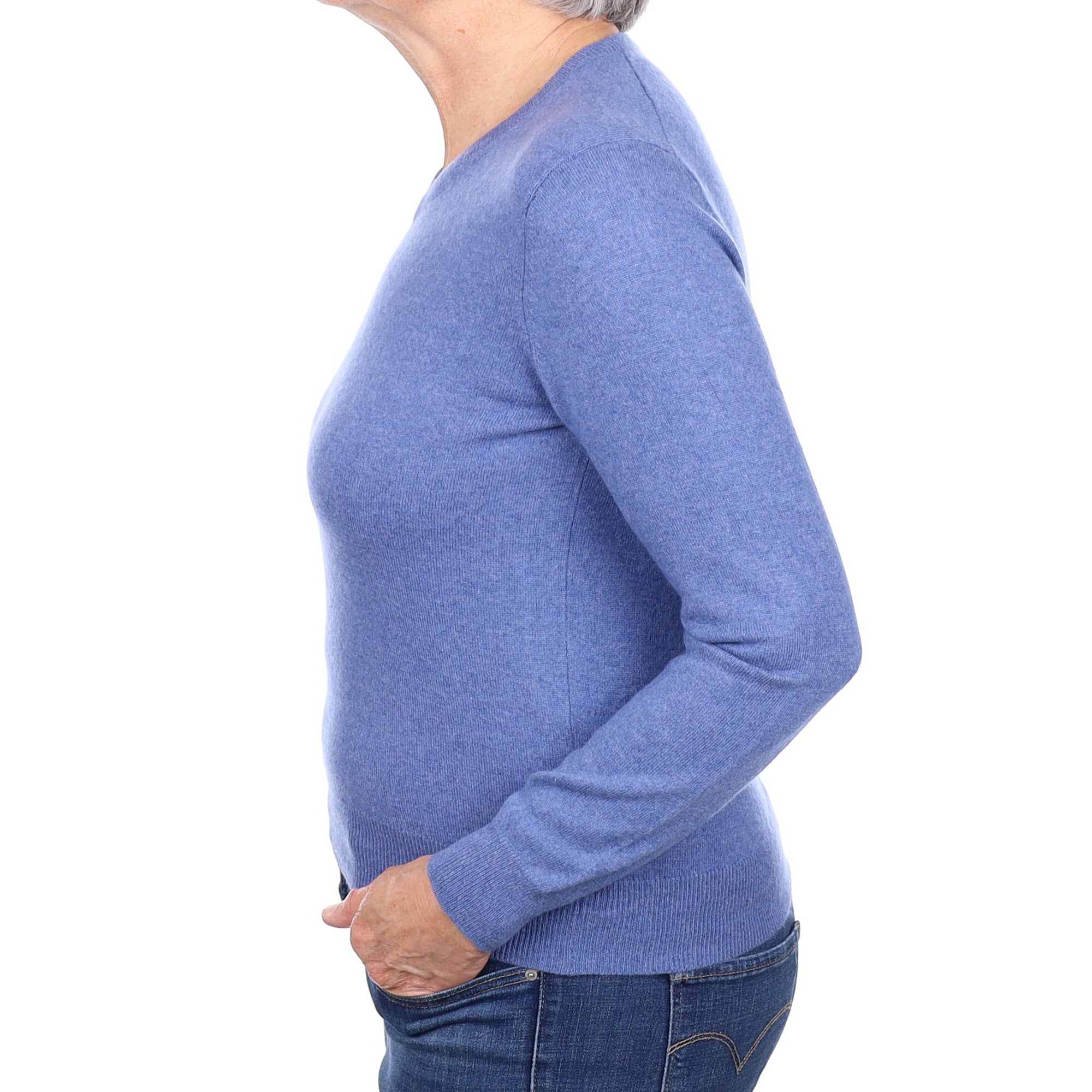 Sea Blue Cashmere V Neck Jumper Medium