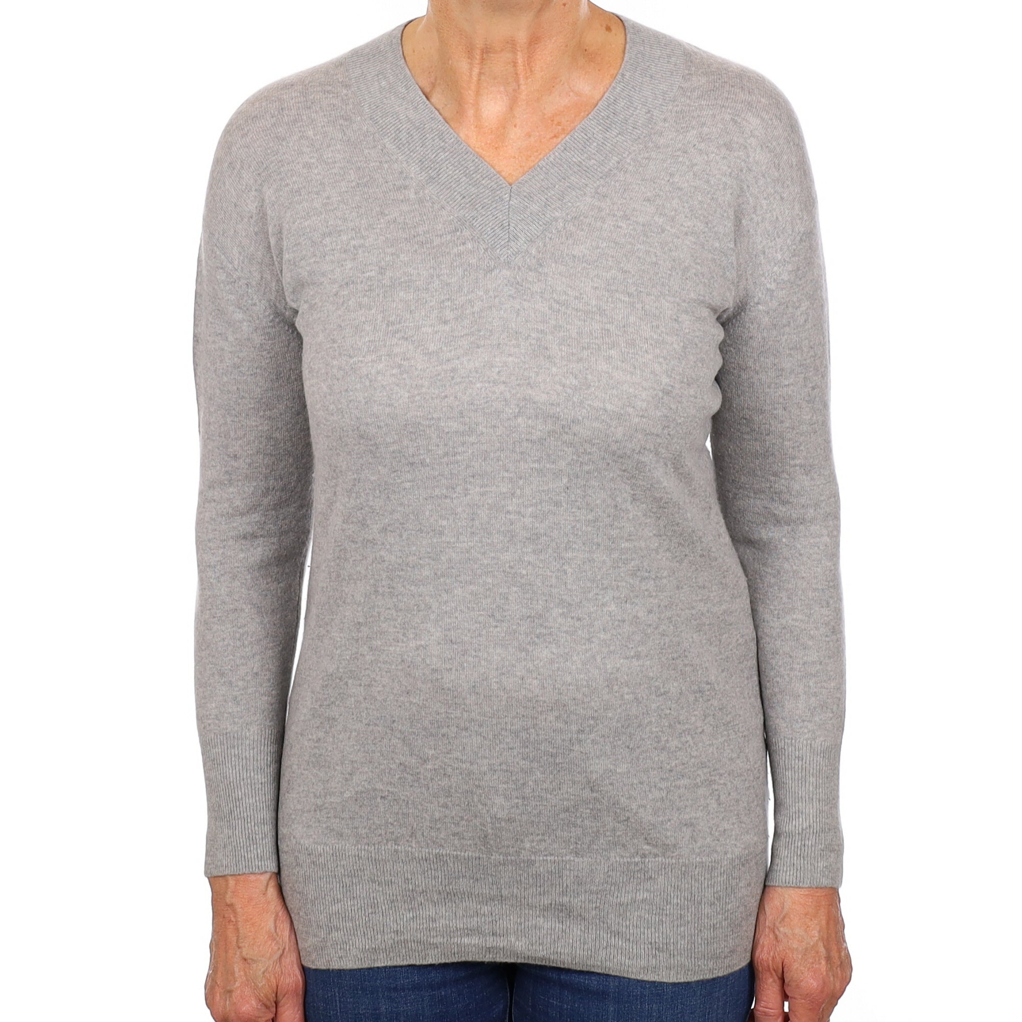 Smoke Grey Cashmere V Neck Jumper Medium