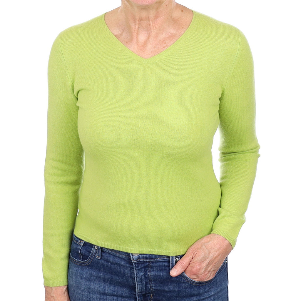 Lime Green Cashmere V Neck Jumper Medium