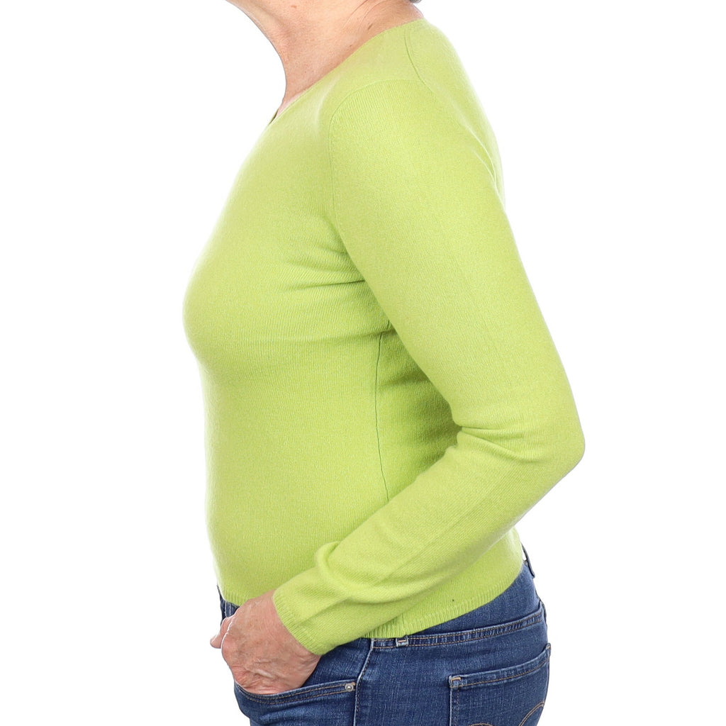 Lime Green Cashmere V Neck Jumper Medium