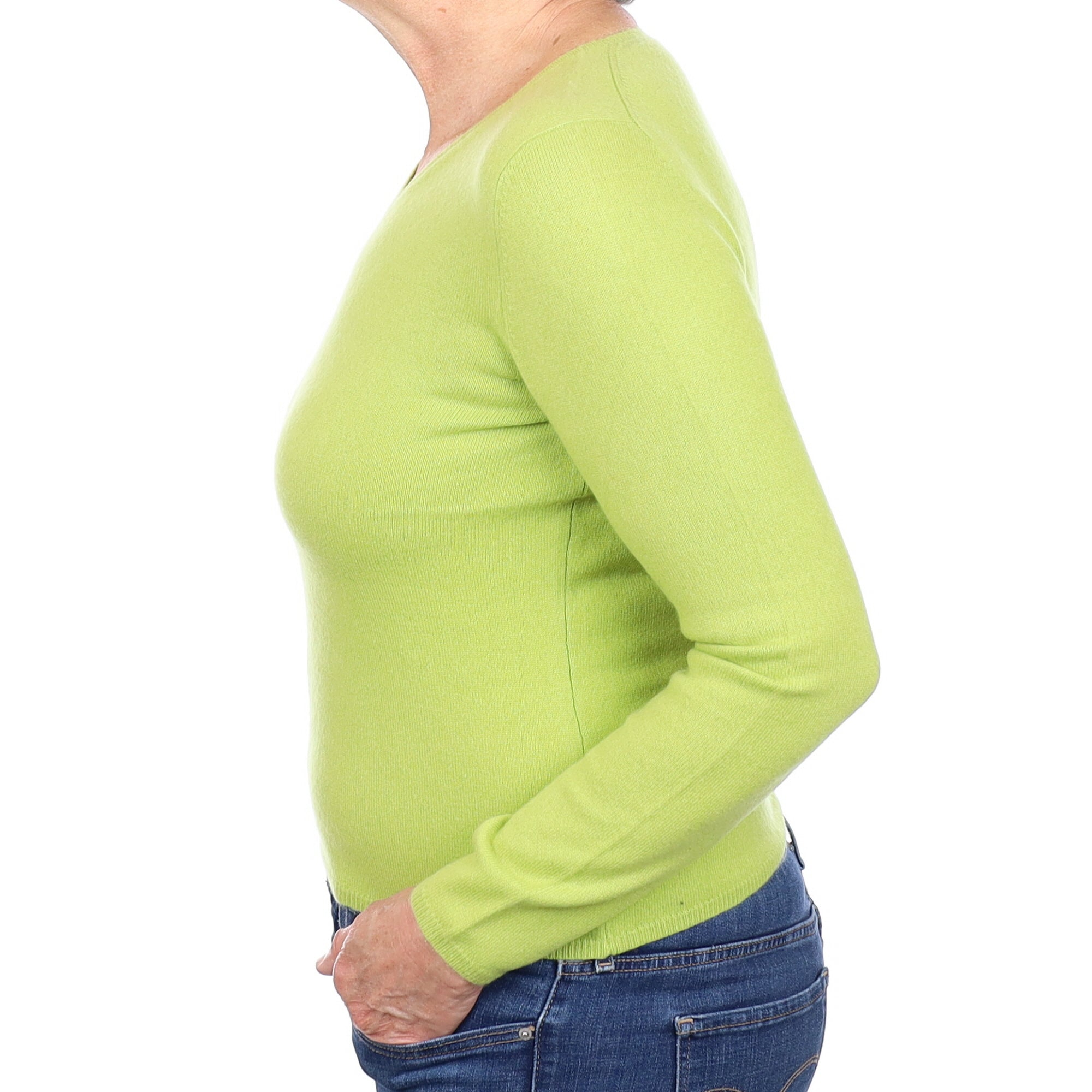 Lime Green Cashmere V Neck Jumper Medium