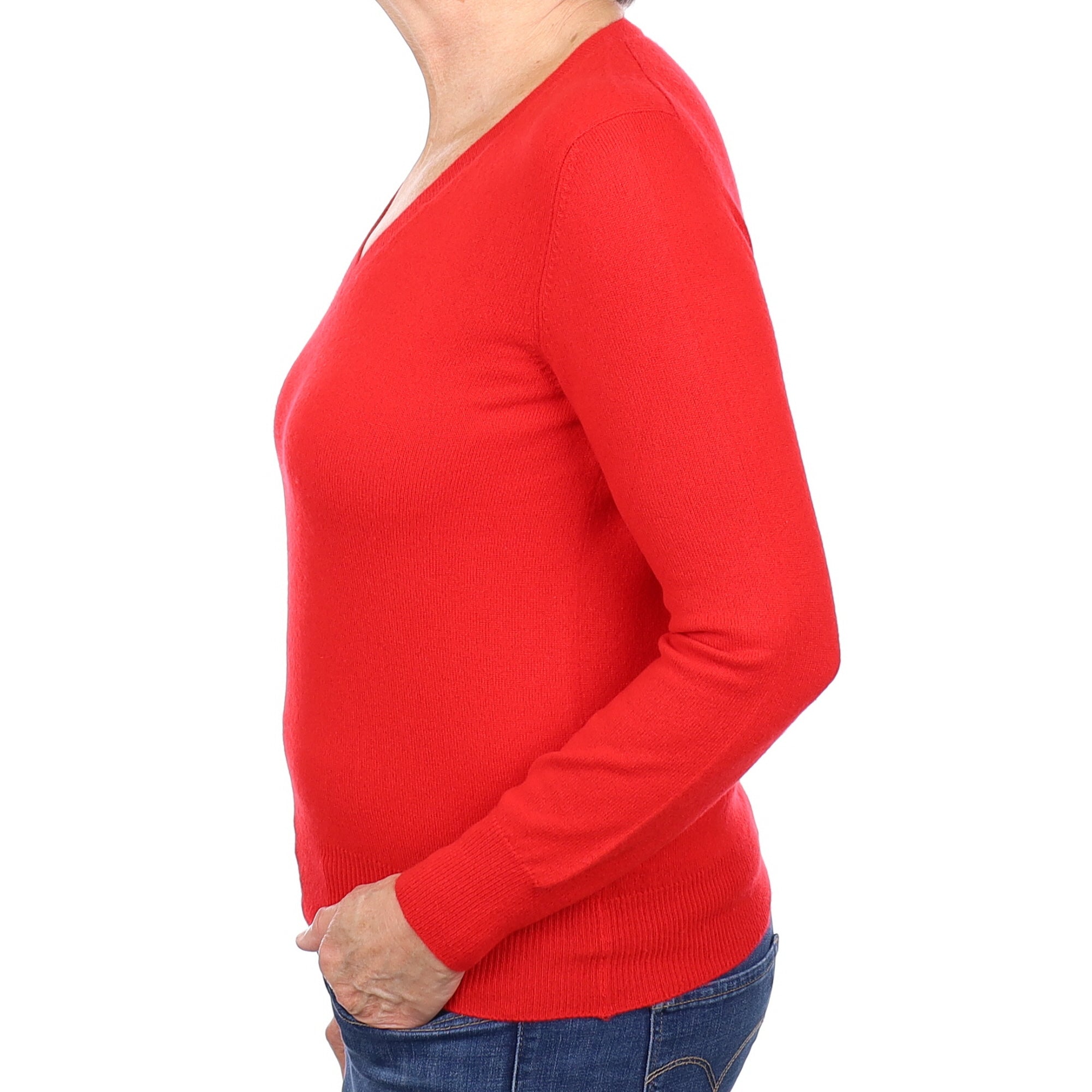 Vermilion Red Cashmere V Neck Jumper Medium