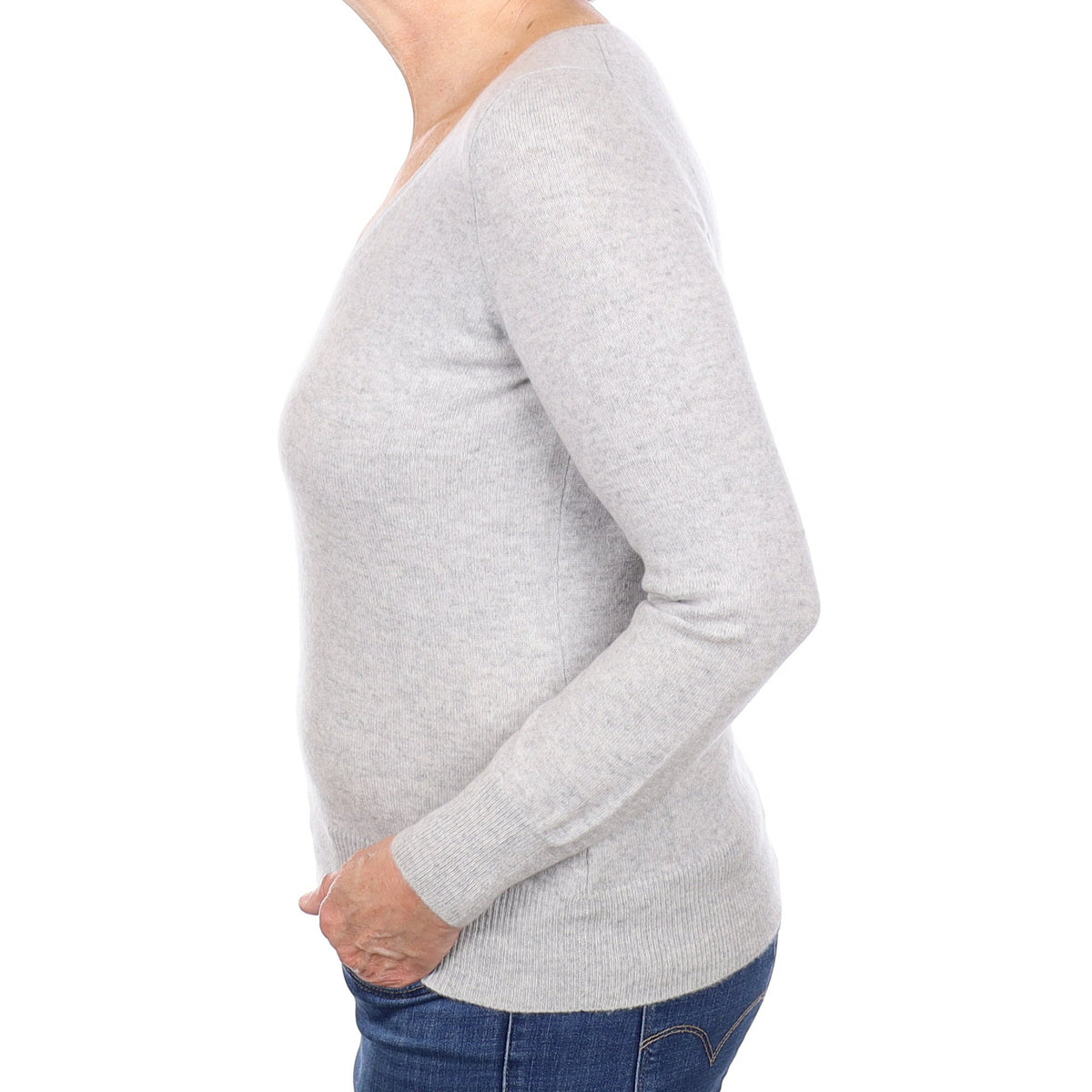 Mist Grey Cashmere V Neck Jumper Medium