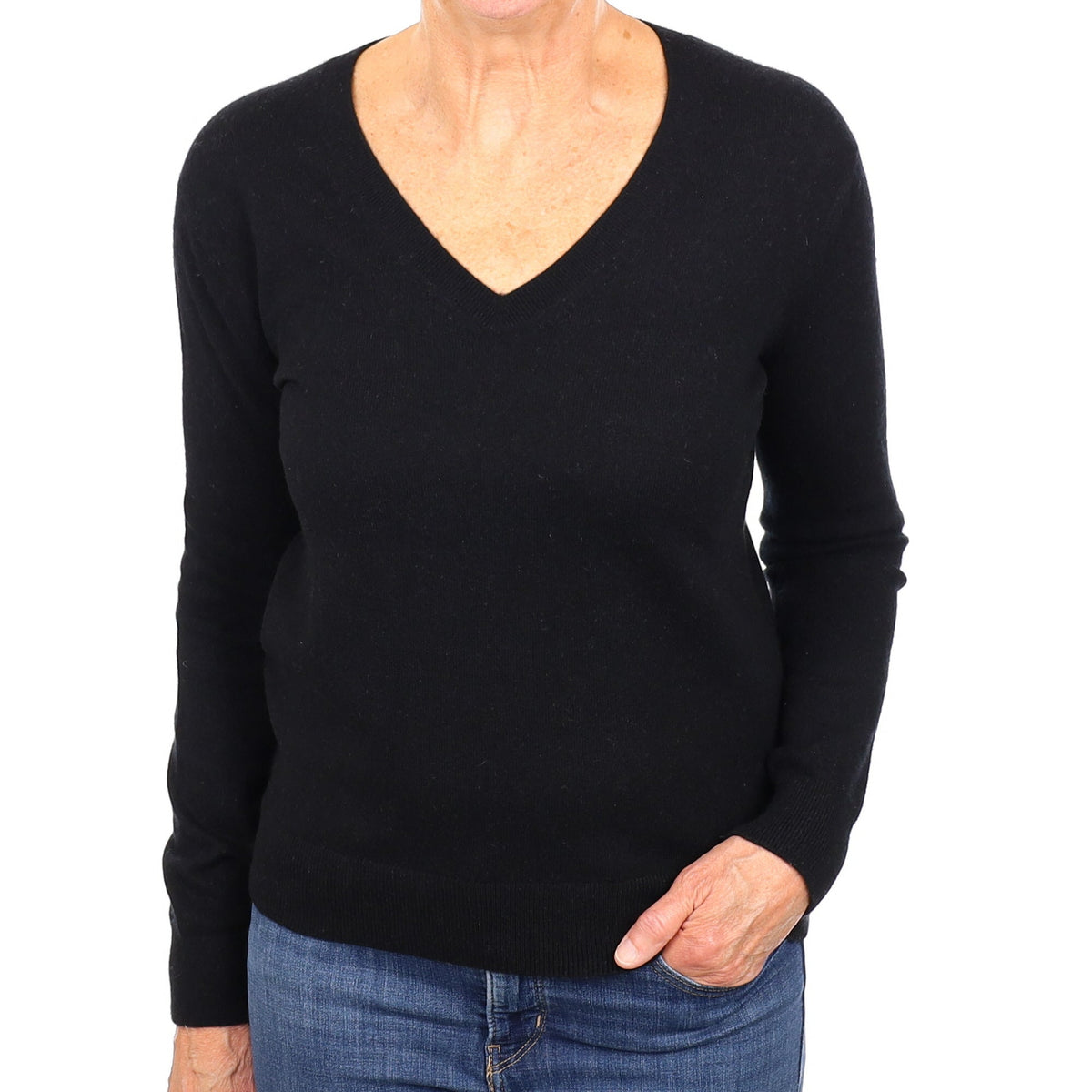 Black Cashmere V Neck Jumper Medium