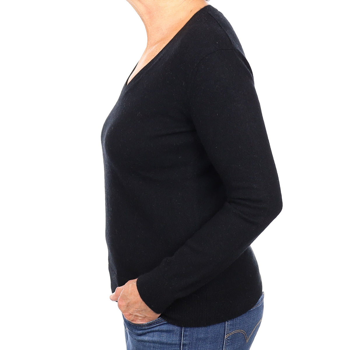 Black Cashmere V Neck Jumper Medium
