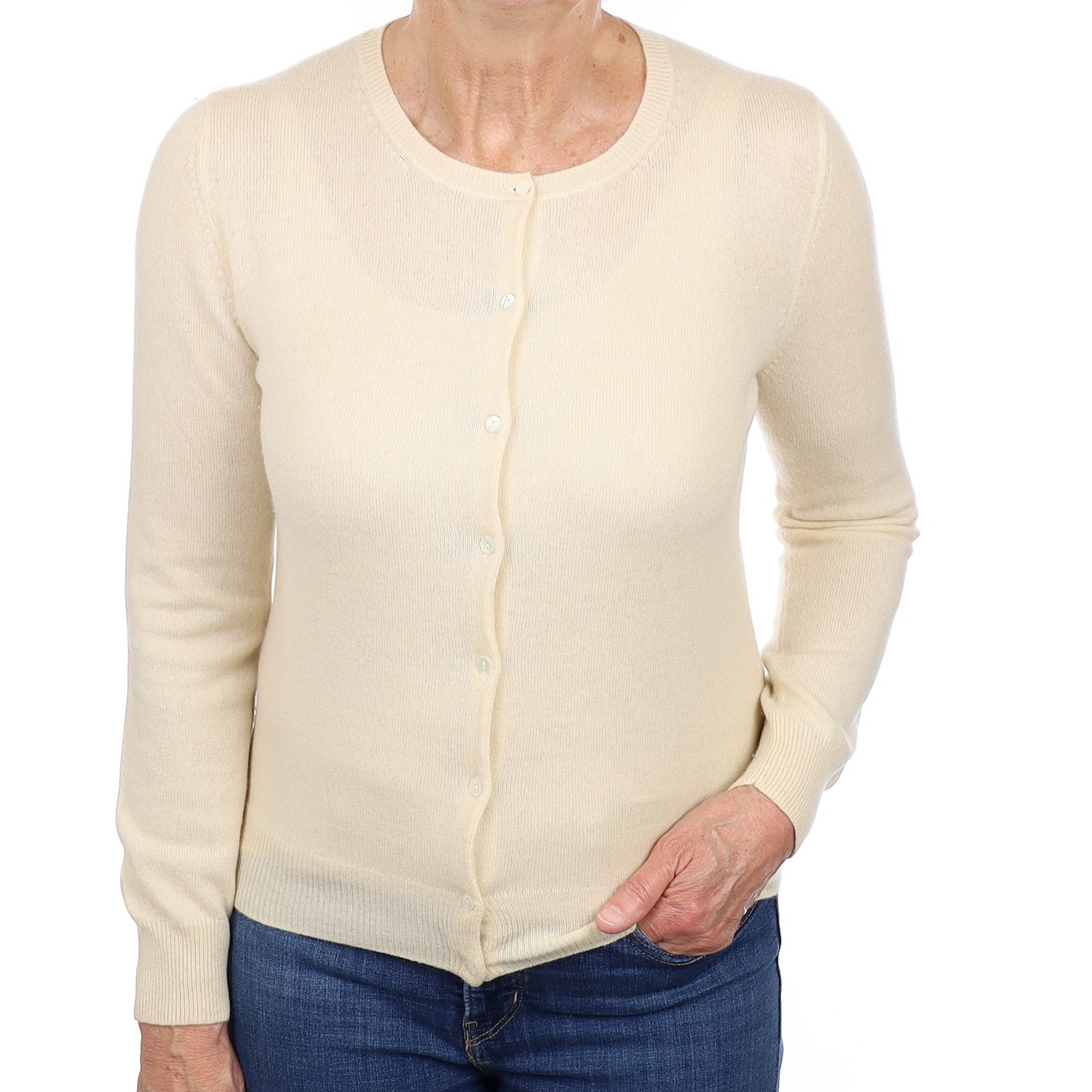 Vanilla Cream Cashmere Crew Neck Cardigan Medium