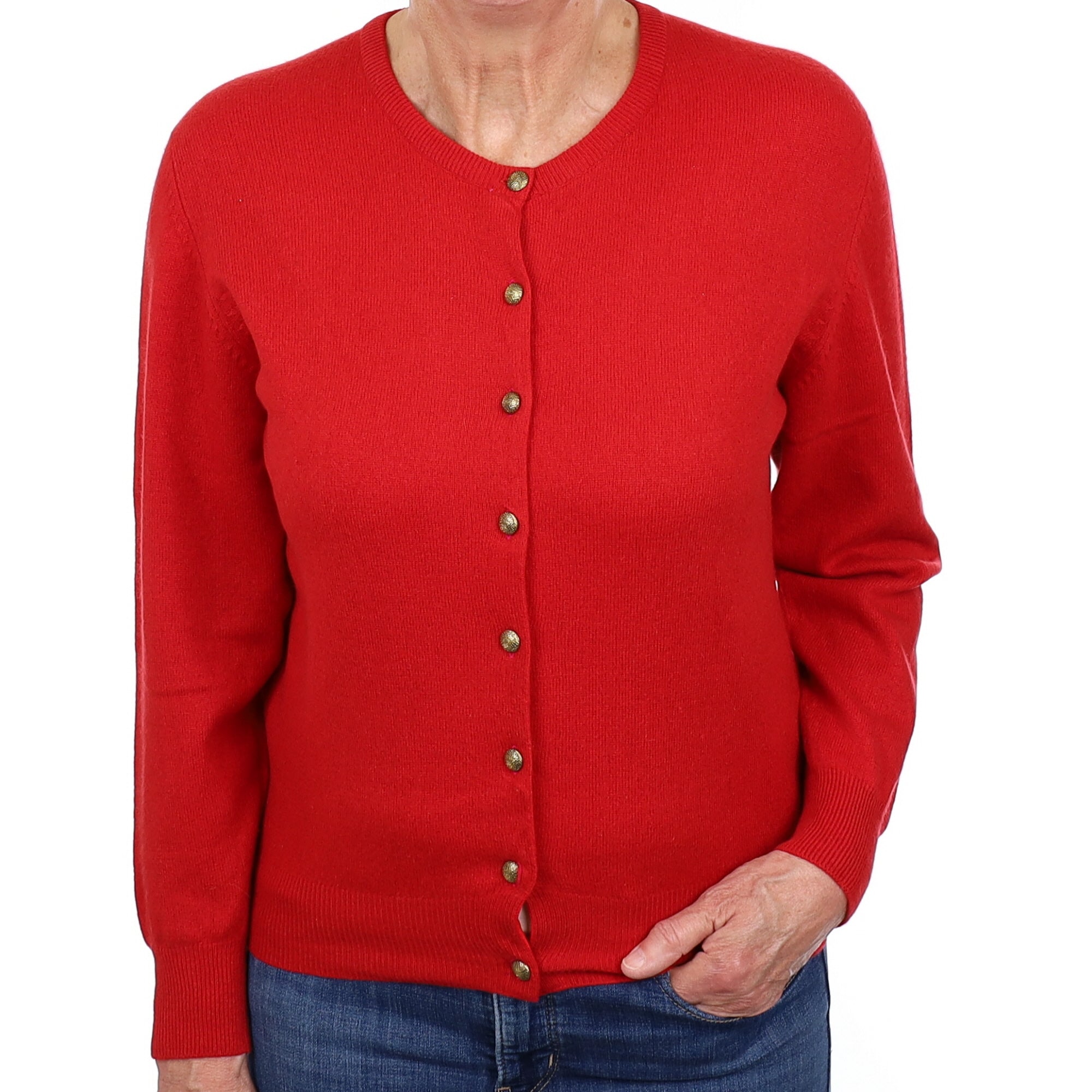 Scarlett Red Cashmere Crew Neck Cardigan Medium