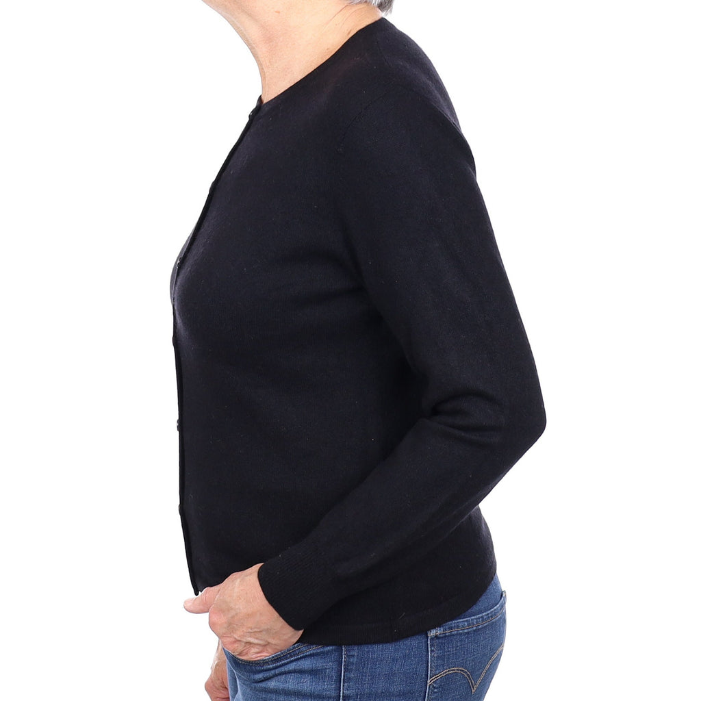 Black Cashmere Crew Neck Cardigan Medium