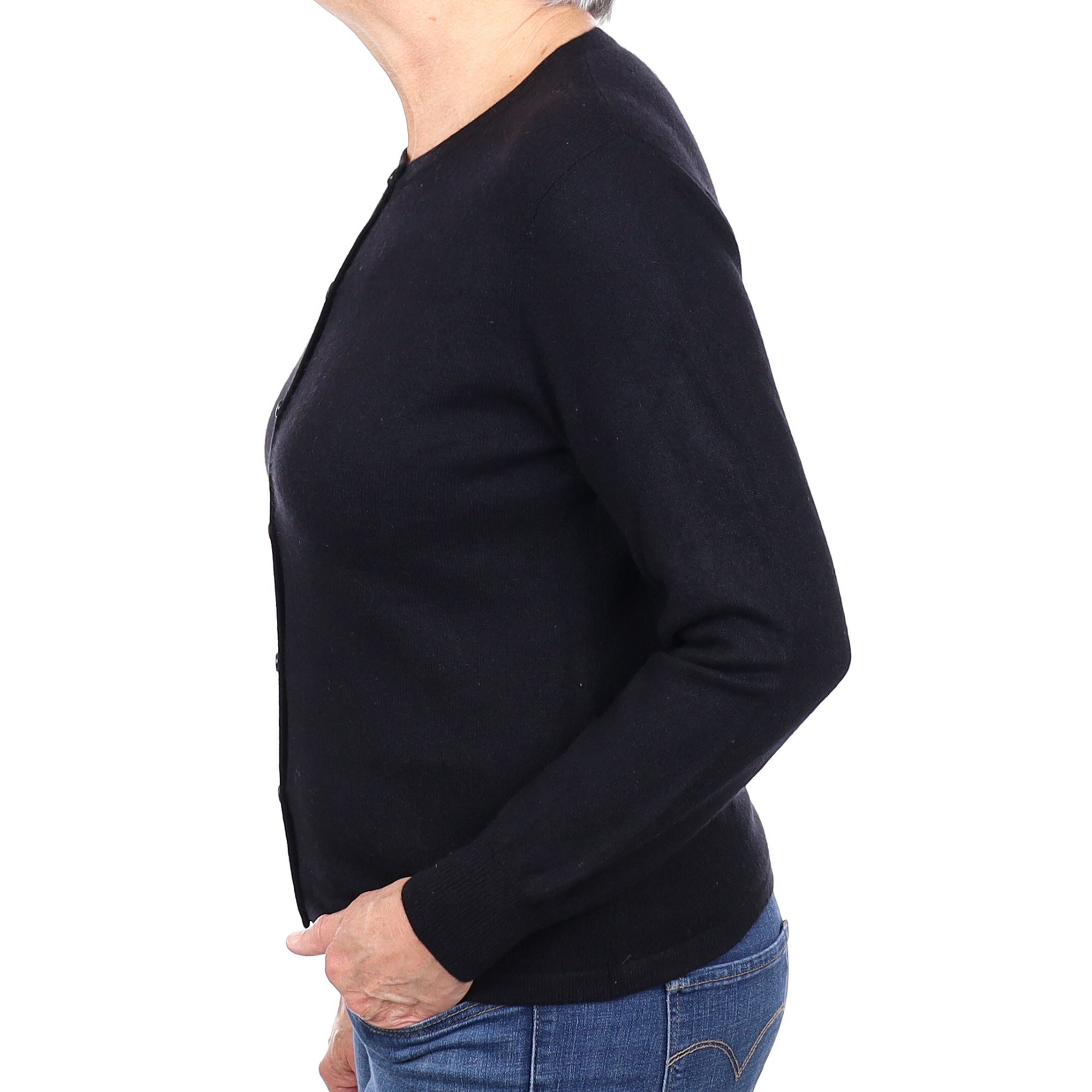 Black Cashmere Crew Neck Cardigan Medium