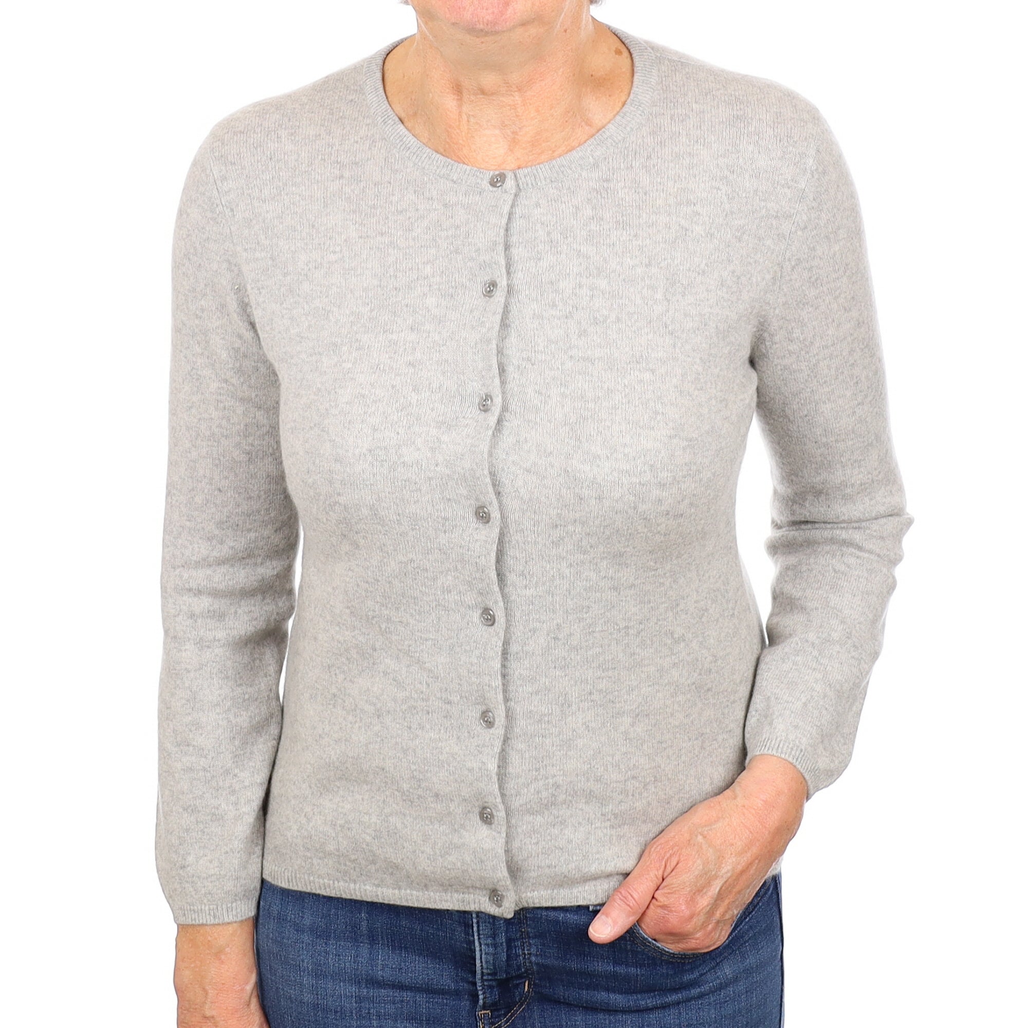 Smoke Grey Cashmere Crew Neck Cardigan Medium