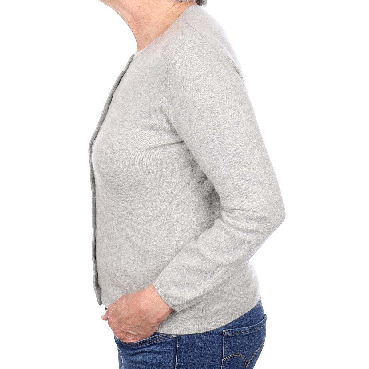 Smoke Grey Cashmere Crew Neck Cardigan Medium